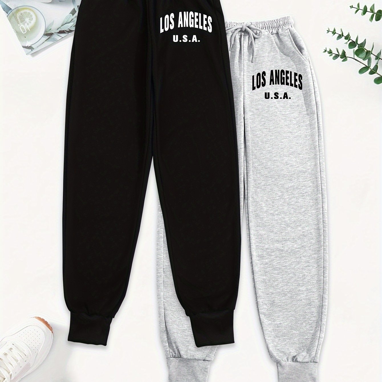 TEMU 2pcs Cartoon Graphic Print Pants, Casual Drawstring Waist Jogger Pants, Women's Clothing