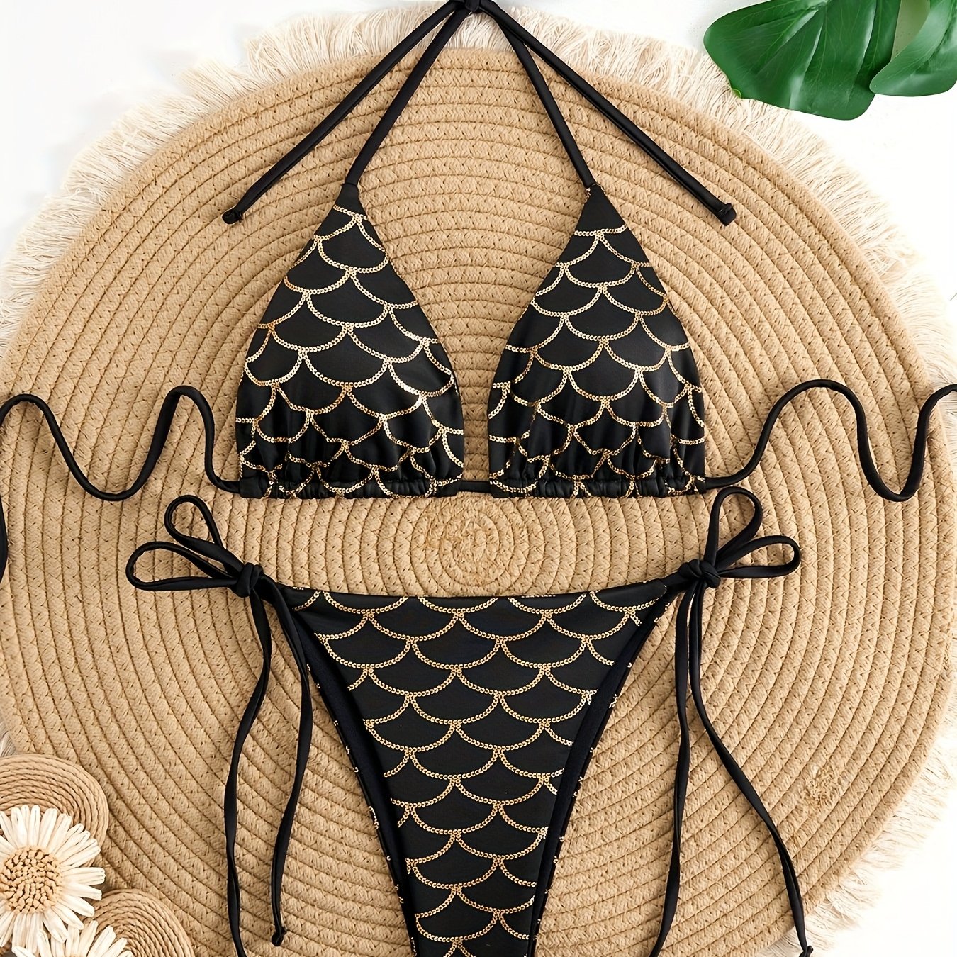 European And Two-piece Bikini Set With Fish Scale Stripe Swimsuit, Trade Swimwear