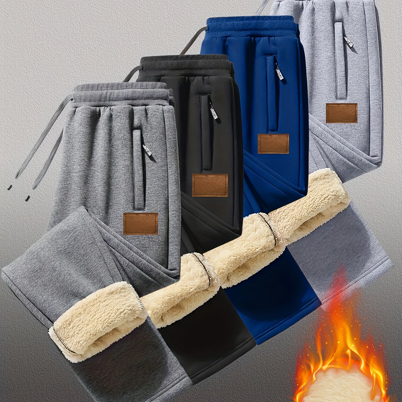 TEMU Men's Soft Polyester Jogger Pants With Zipper Pockets - In , Featuring A Label Design, Comfortable Drawstring Waist, Straight-leg Design For