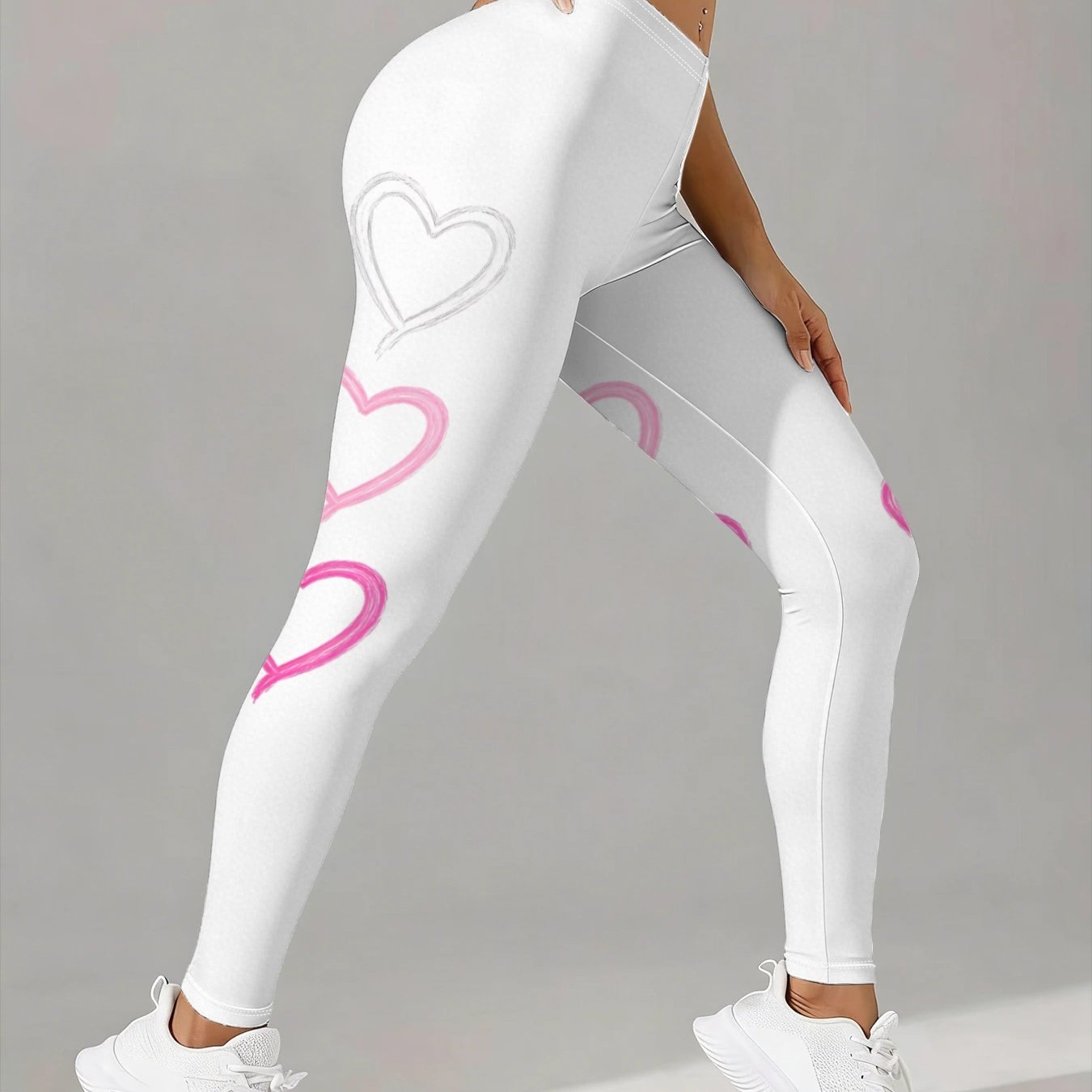 TEMU Women's Casual Athletic Wear Gradient Hollow Print High-waist Stretch Leggings Sweet Date Shopping Fresh All-match Casual Athletic Pants