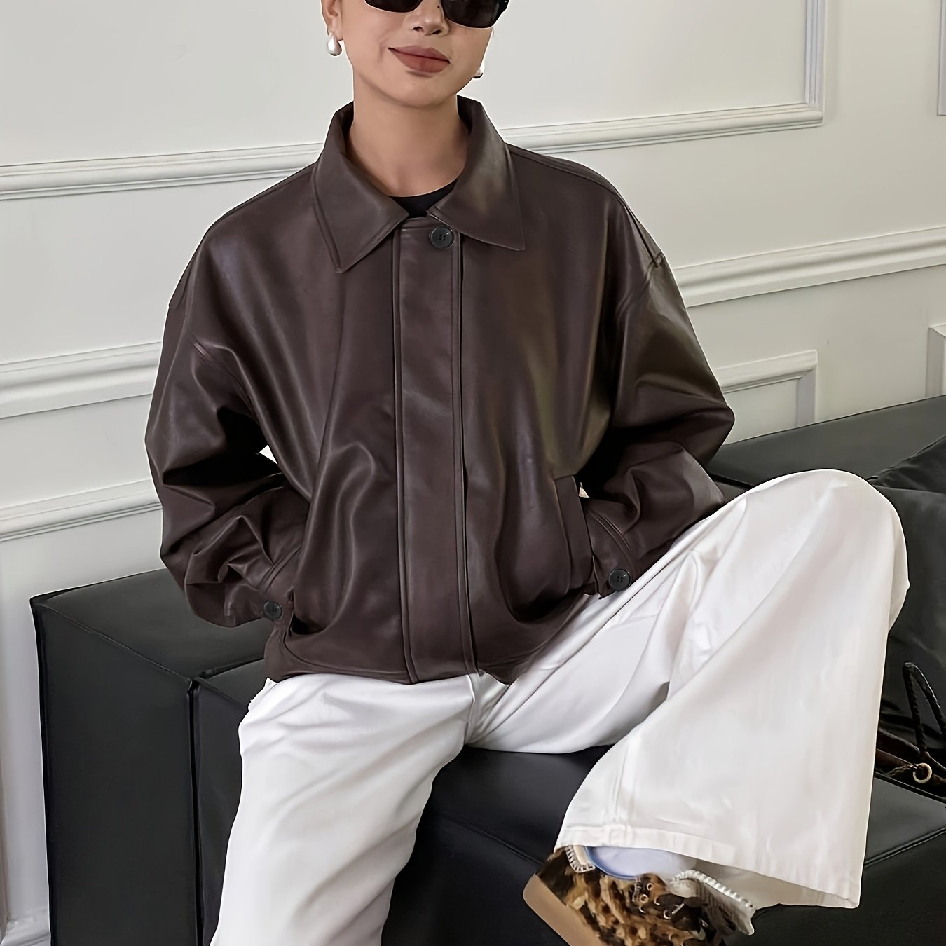 TEMU Autumn Winter Casual Easy Loose All-match Short Biker Jacket