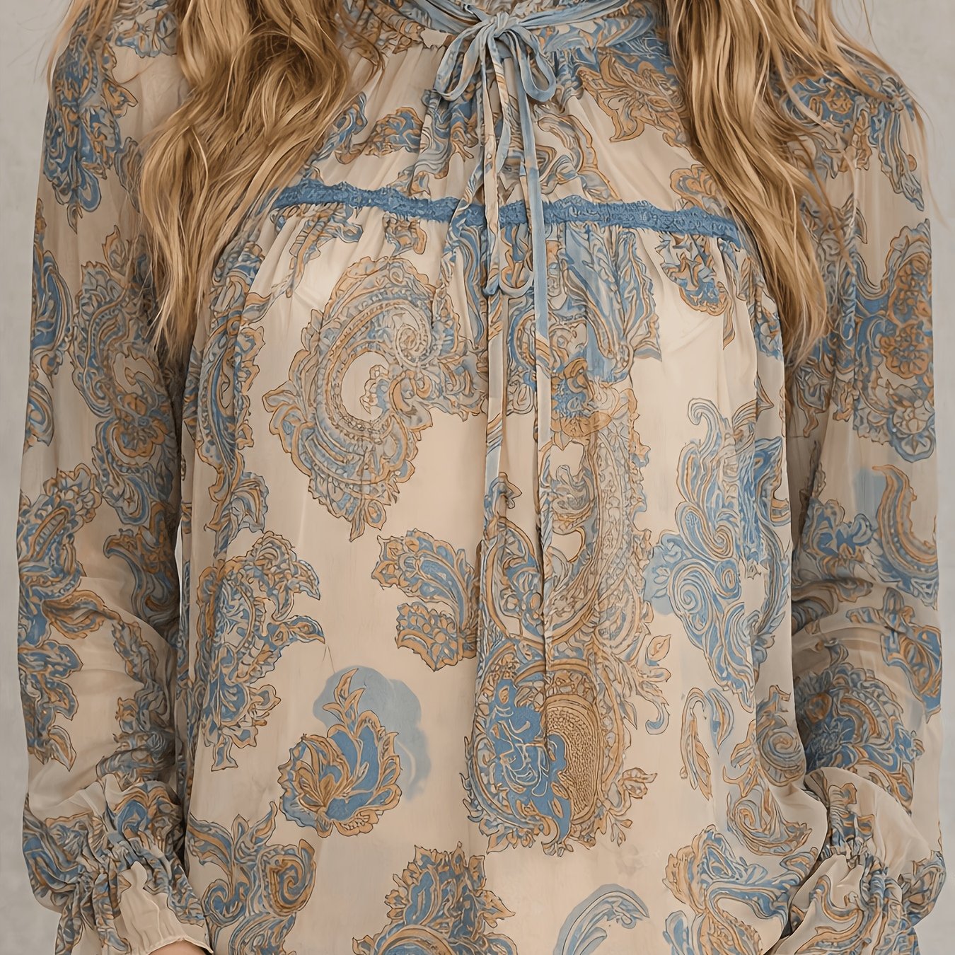 E-shop Frühling/Sommer Neue Vintage Semi-Transparent Temperament Mode Druck Stehkragen Langarm Bluse [ZLLZ]