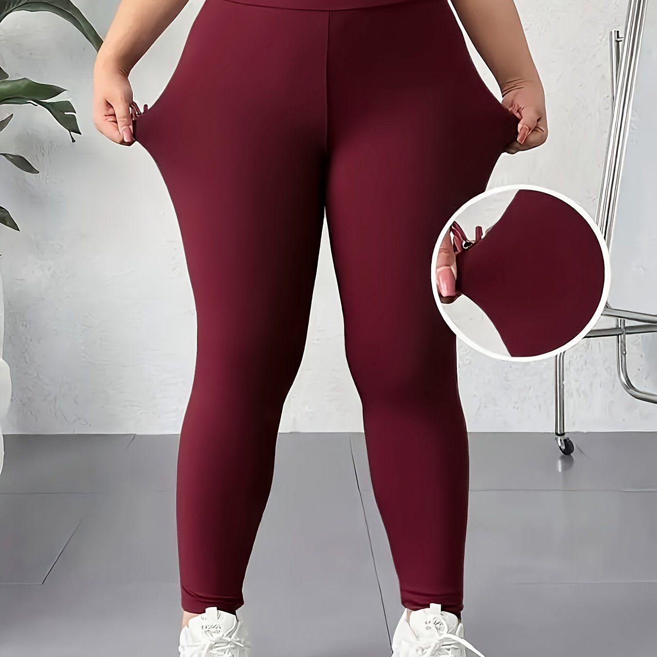 TEMU Plus Size - Plus Size - Solid Color Women's Plus Size High-waist Stretch Casual Leggings, Wear, Giftable, And Machine Washable