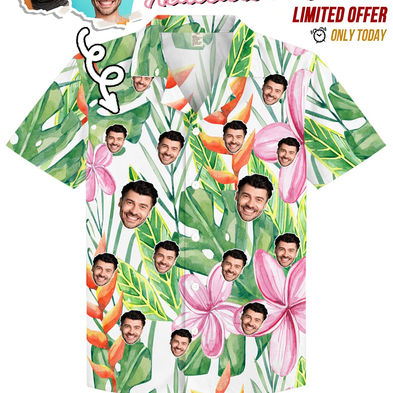 TEMU Customize Hawaiian Shirts With Personalized Face Photo Buttons, Featuring Pet And Face Patterns. Suitable For Men And Women, Shirts Are Perfect