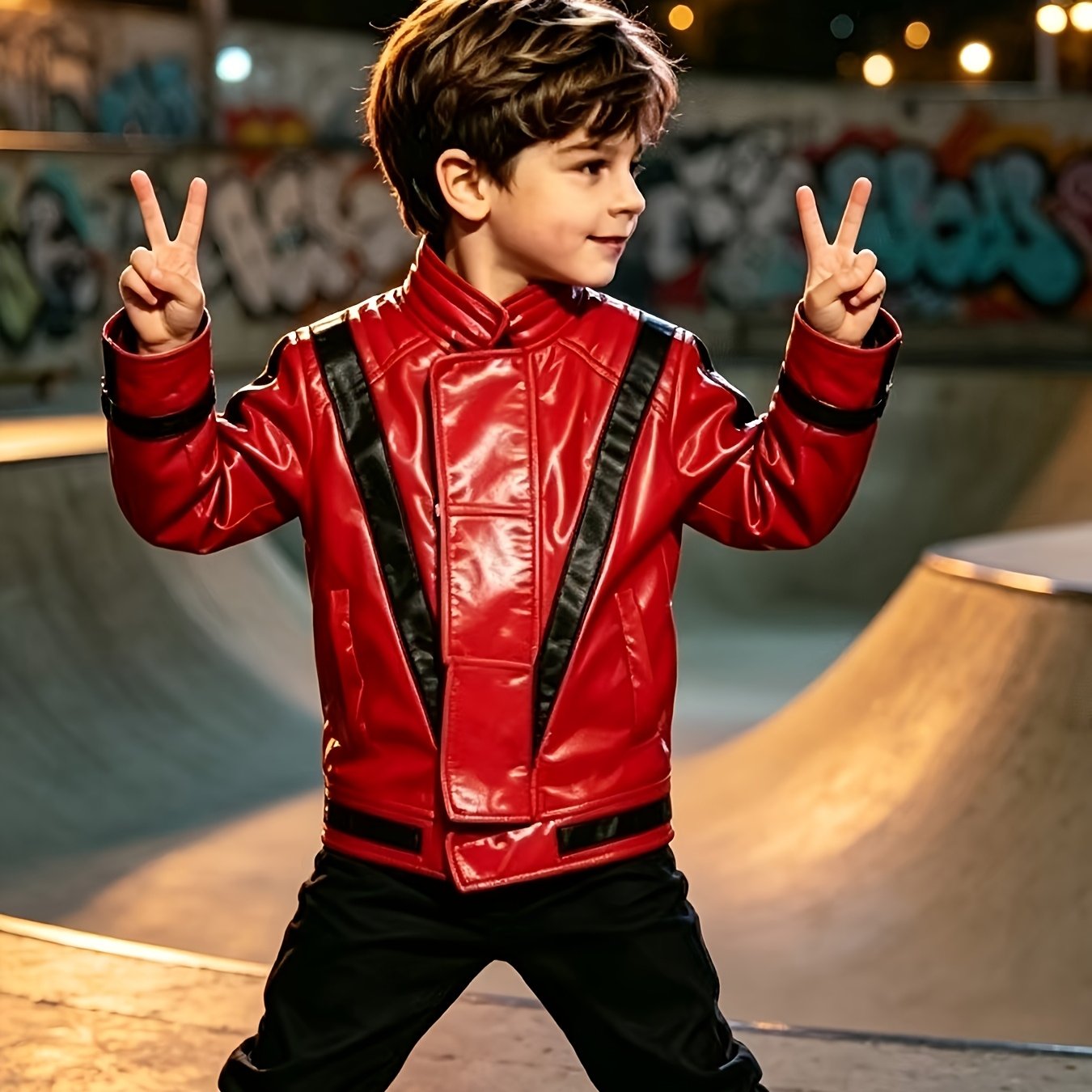 Kids Costume Set, Red Stand-collar Jacket With Black Trousers. Stylish Look, Suitable For Halloween, Theme Parties, And Dancing Shows, Role Play And Photo Shooting.