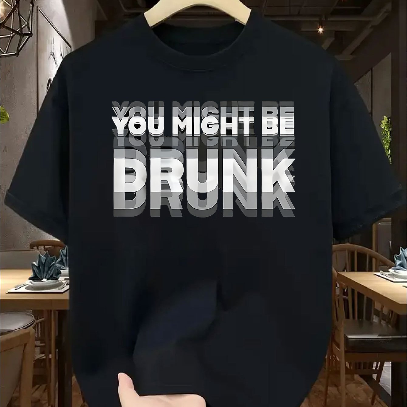 TEMU Quirky And Fun Text Print Short-sleeve T-shirt You Drunk Effect Top Trendy Social Humor Style Personalized T-shirt Party Casual Versatile Funny