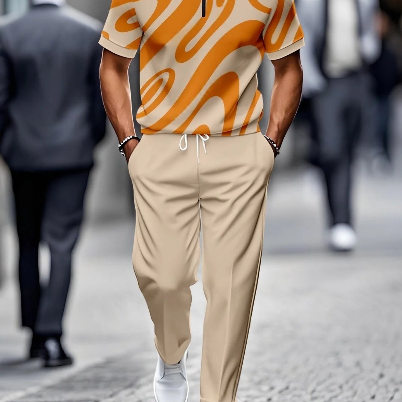 Image of 2pcs Set [new Summer] Men's Casual Fashion Loose Stand Collar Short Sleeve And Pants Set Sportswear - Stand Collar Half- And Pants
