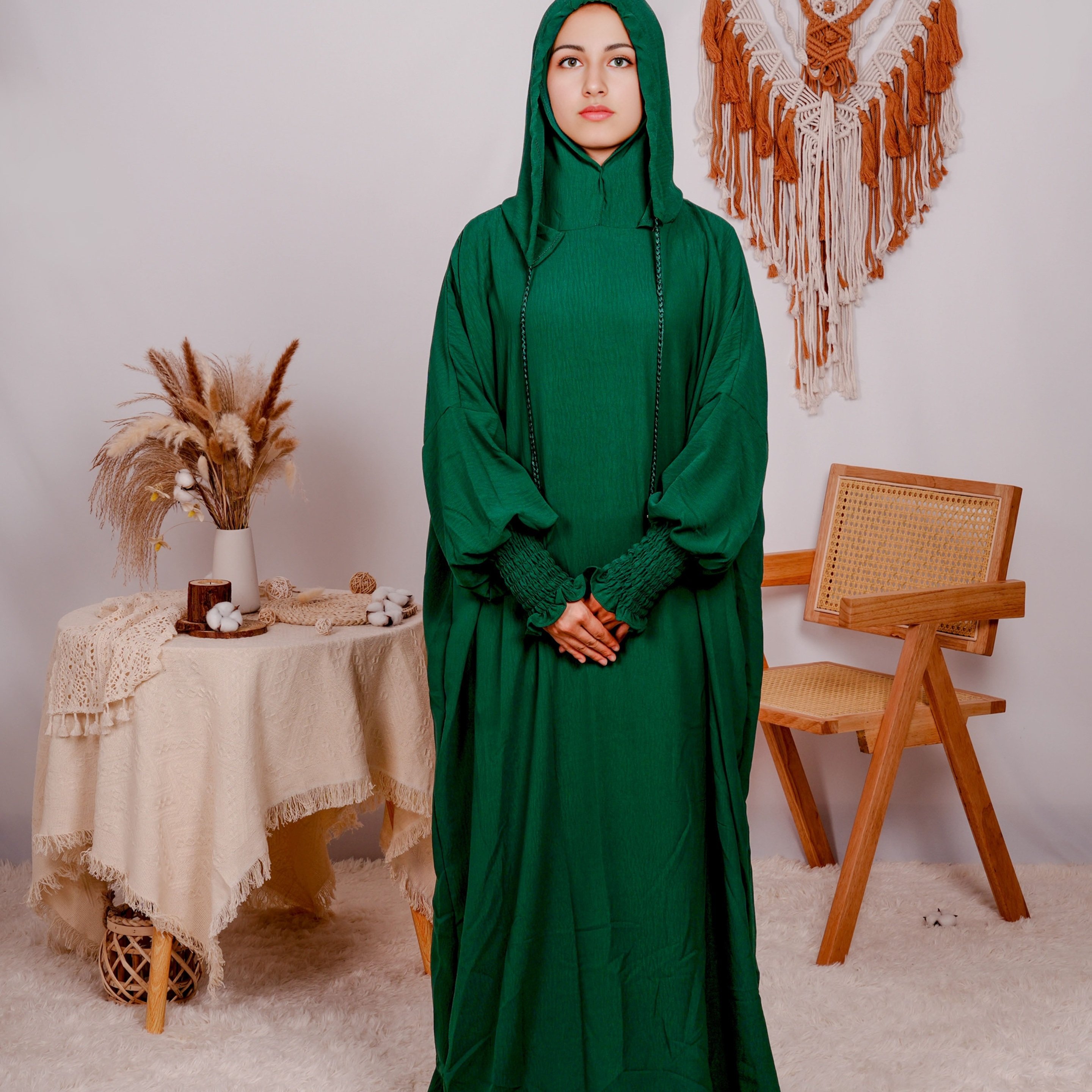 E-shop Plus Size, Nahost Frauen Muslimisches Gebetsabaya-Kleid, Einfarbiges Modisches Langkleid, Lockerer Bequemer Fransen-Kaftan, Geeignet für Alle