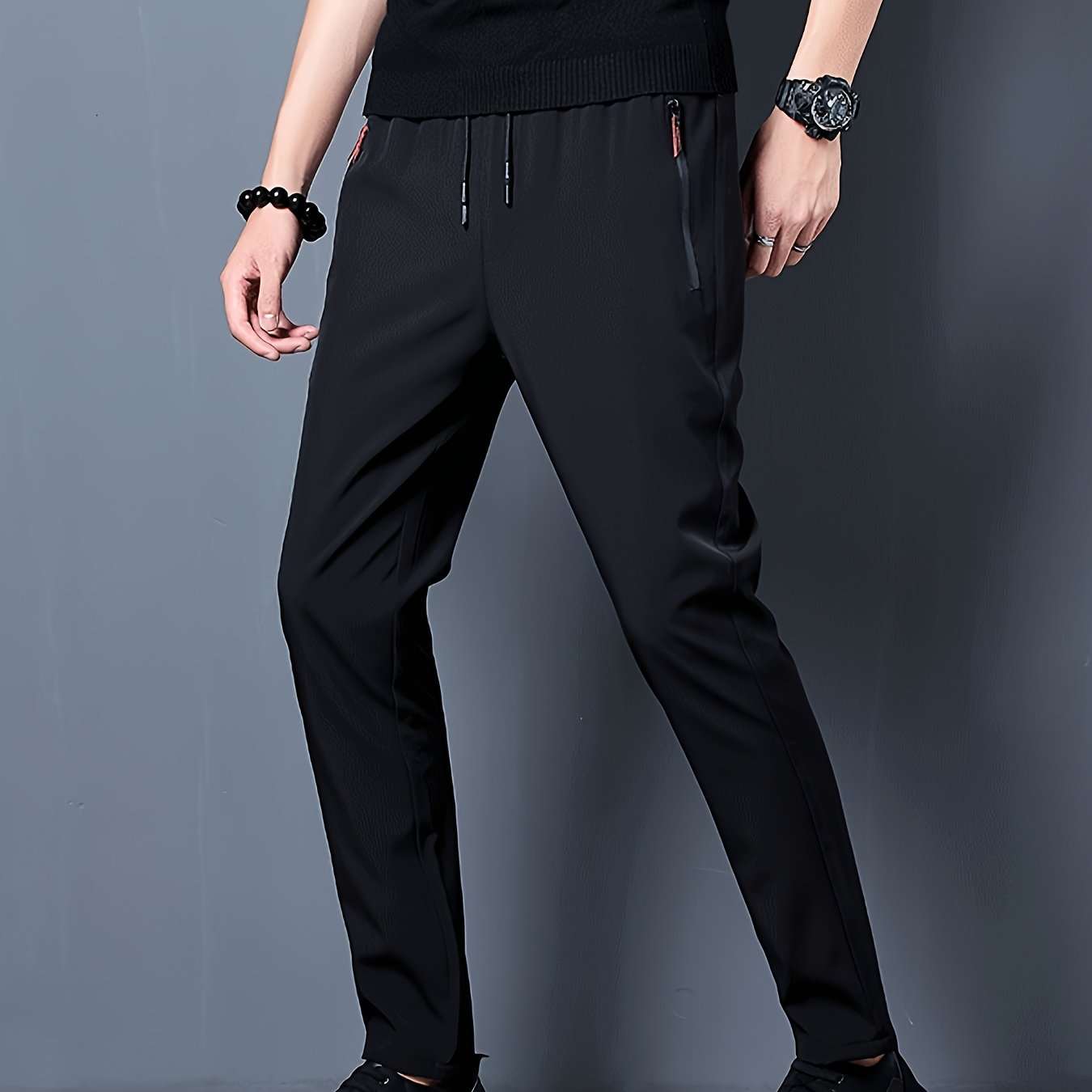 TEMU Pants With , Casual Drawstring Slim-fit Trousers For Outdoor Gift