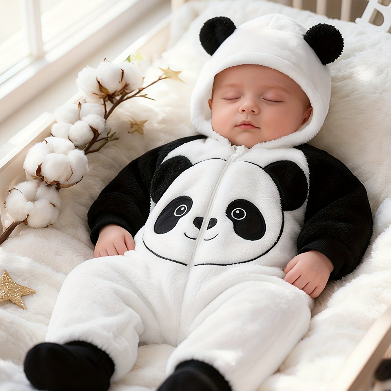 Image of Baby Girl's Ordinary Jumpsuit Autumn And Winter Baby Cute Pattern Hooded Plush Jumpsuit Infant Baby Boys And Girls Warm And Cute Animal Climbing Suit Romper, For Outdoor