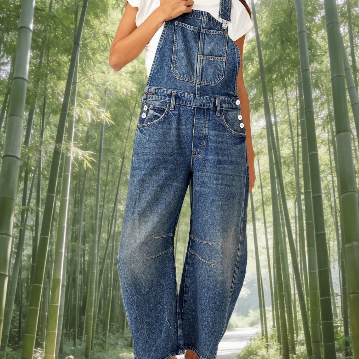 Women's Fashionable Leg Adjustable Strap Denim Bib Overalls - Stylish Jumpsuits With Pockets