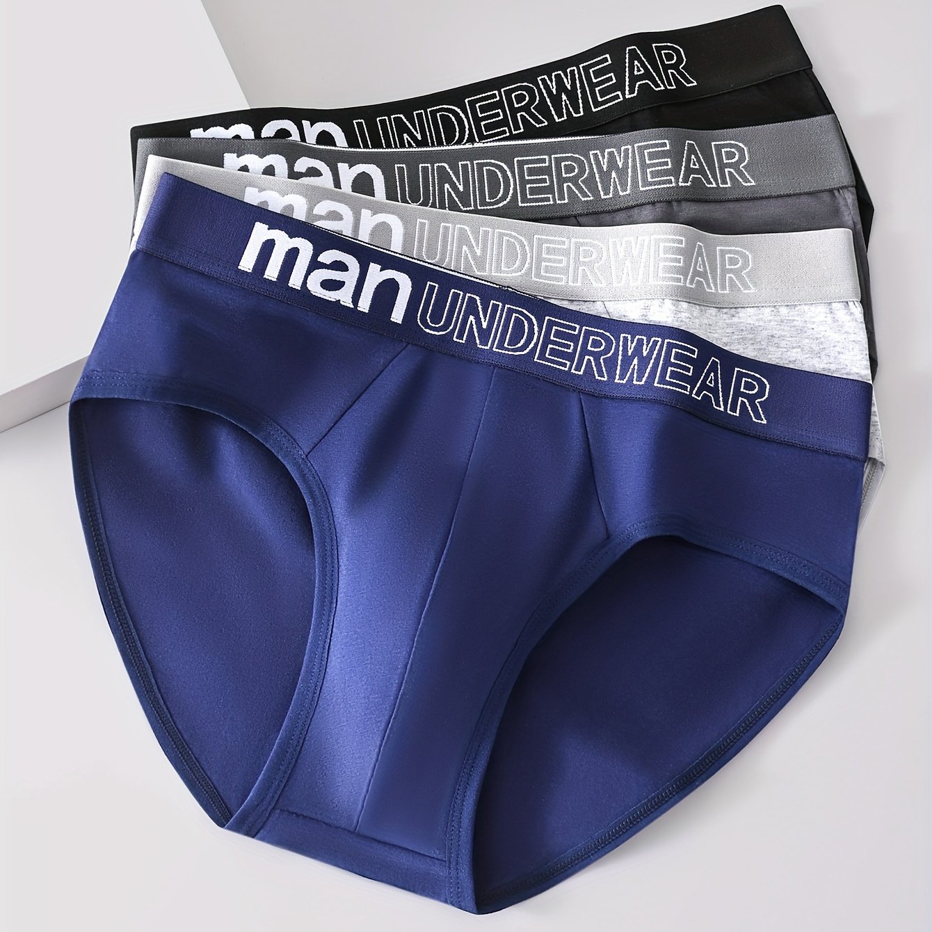 4-pc Men's Underwear Triangle Briefs Men's Pure Breathable Loose Plus Size Fashion Trendy Athletic