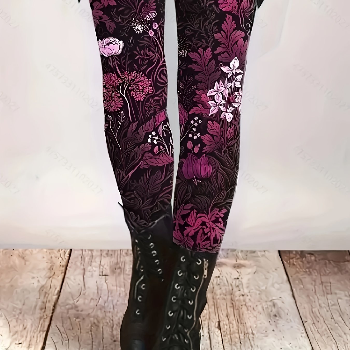 Women's Floral Print Stretch Leggings - Polyester Pants With Elastic Waistband, & Machine Washable For Casual Wear, Cute Pants, Versatile Clothing, Comfortable Fabric