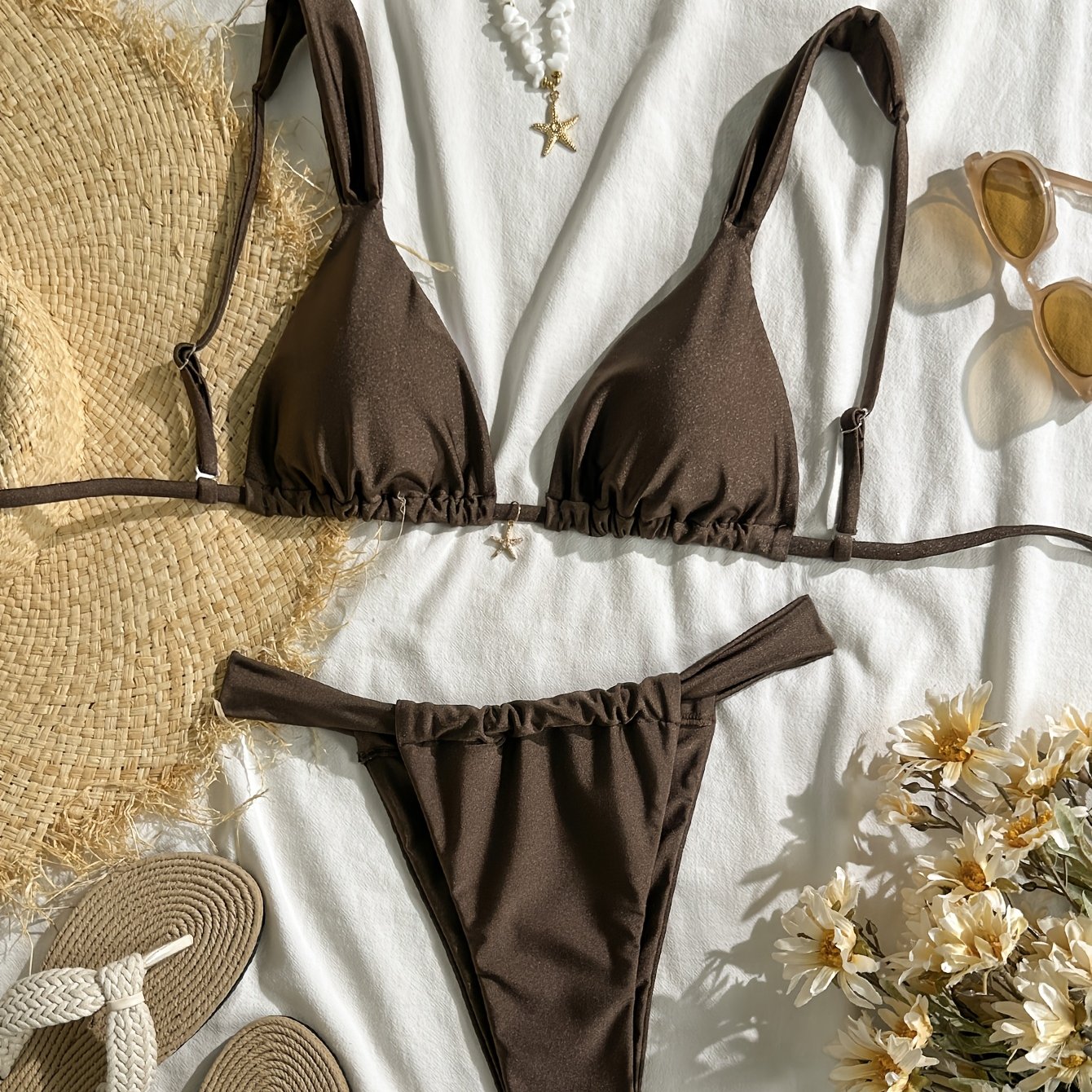 TEMU Solid Color Sexy Beach Photo-ready Skin-tone-enhancing Bikini Set