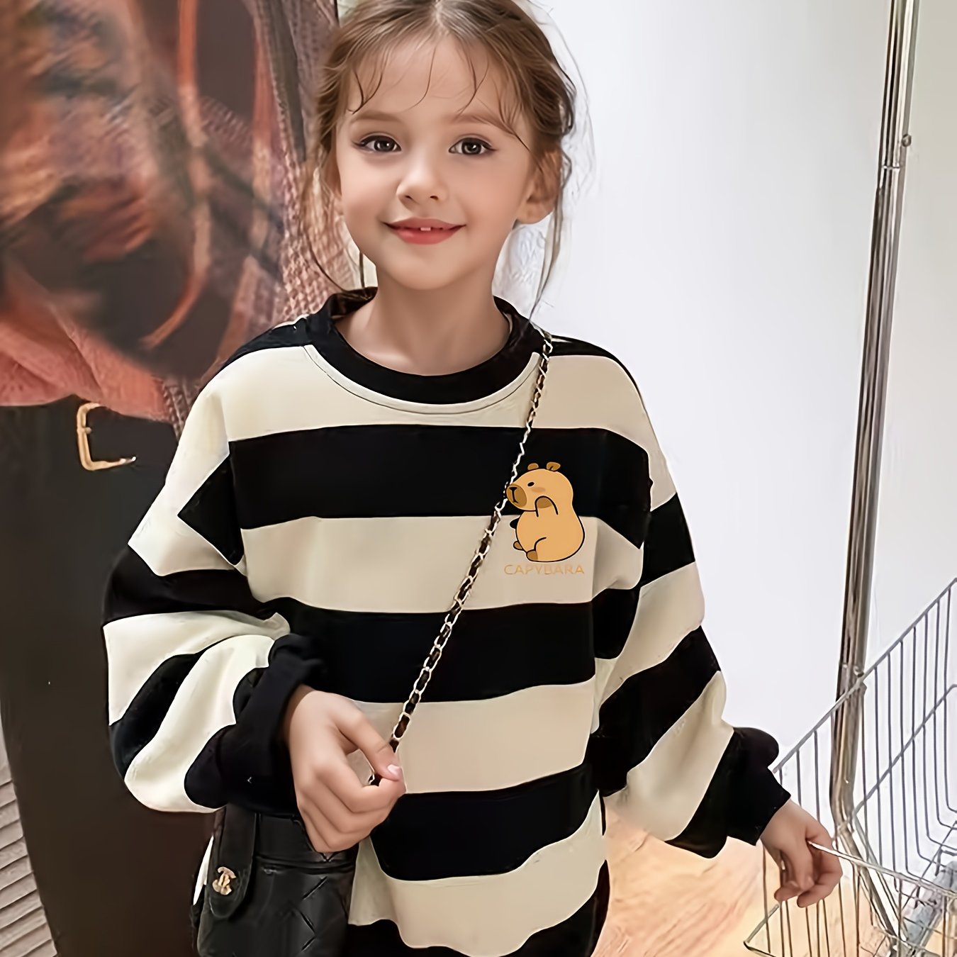 Girls' Fashion Sweatshirt Spring Autumn Style Loose Striped Top Clothes Casual Athletic Wide Stripes