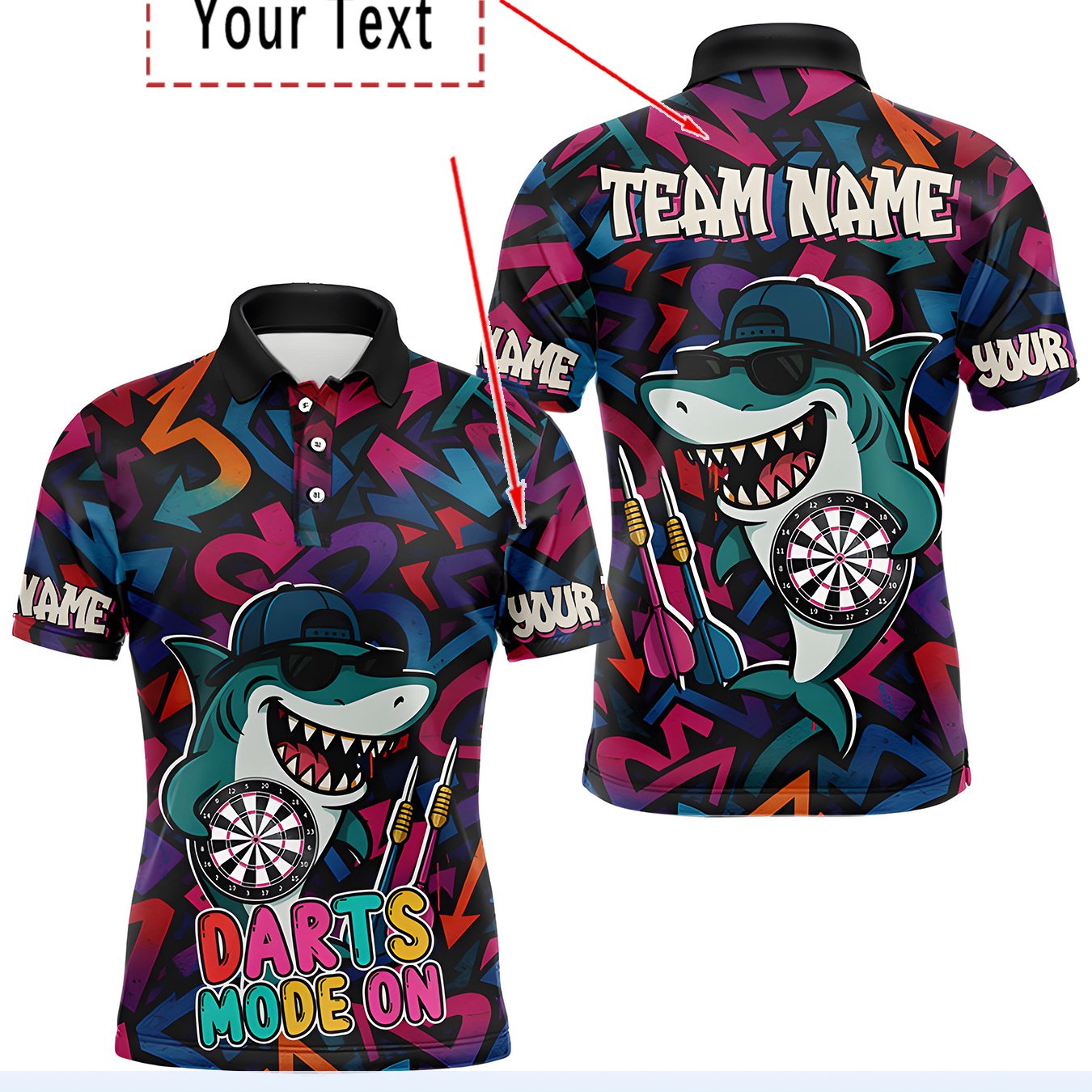 TEMU Custom-designed Darts Shirt For Men, Showcasing A 3d Of A Shark Cartoon. Casual Yet Fashionable, From Breathable Polyester (machine Washable),