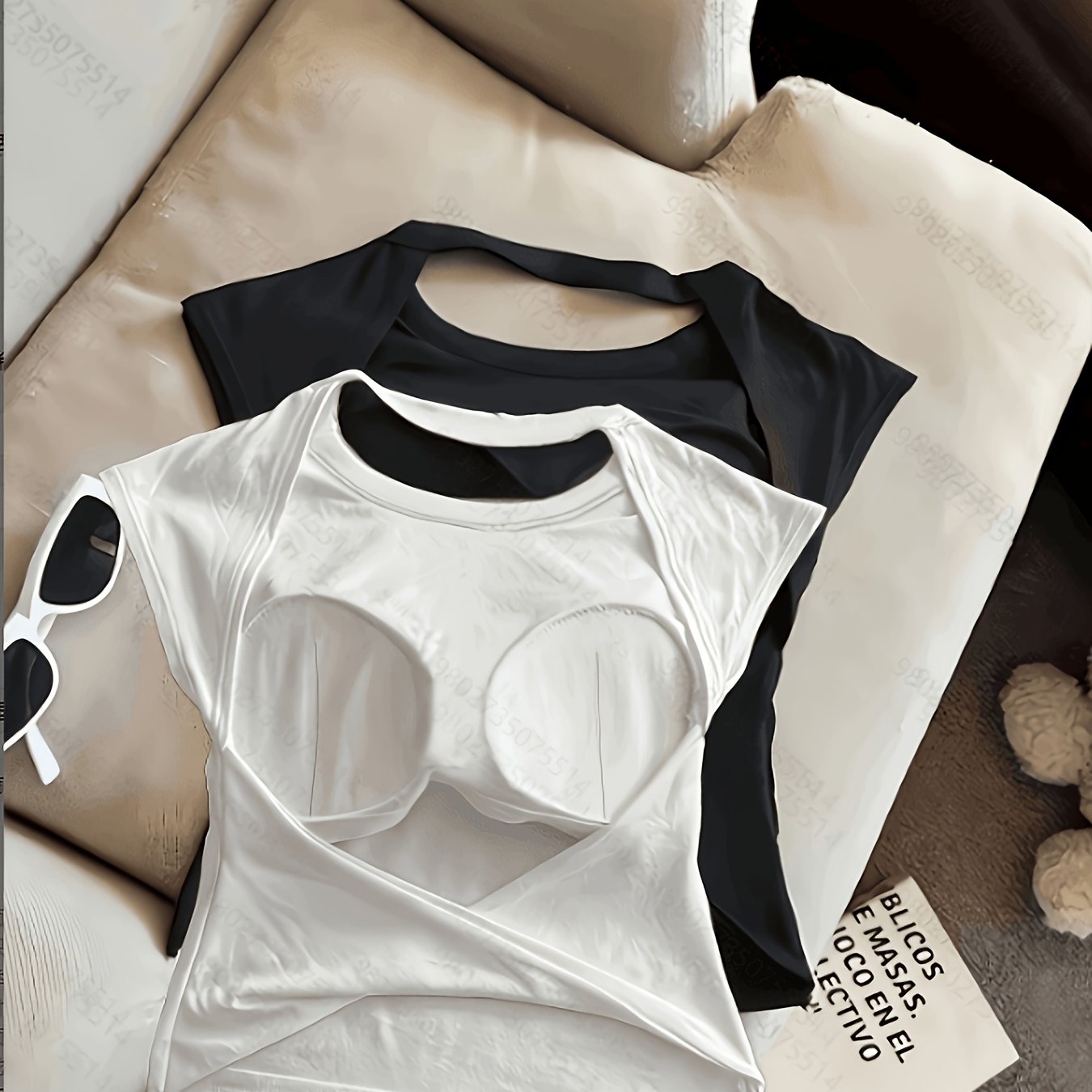 TEMU 2 Women's Fashion Versatile Solid Color Round Neck Backless Slim Sexy Vest With Chest Pad, Suitable For Women' Wear Casual Wear Slim Fit Design,