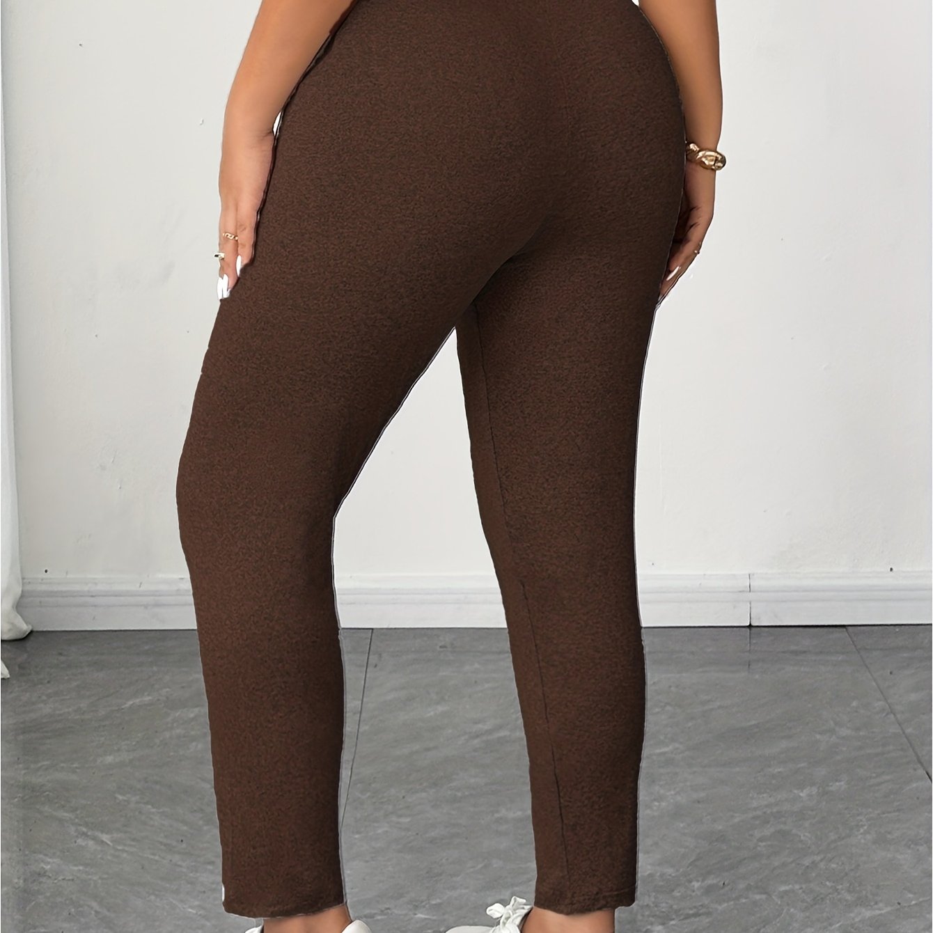 TEMU Plus Size, Women's Plus Size Full-length Leggings - Soft Stretchy Tight Pants Suitable For Home, & Outdoors | Non-sheer Solid Color Trousers |