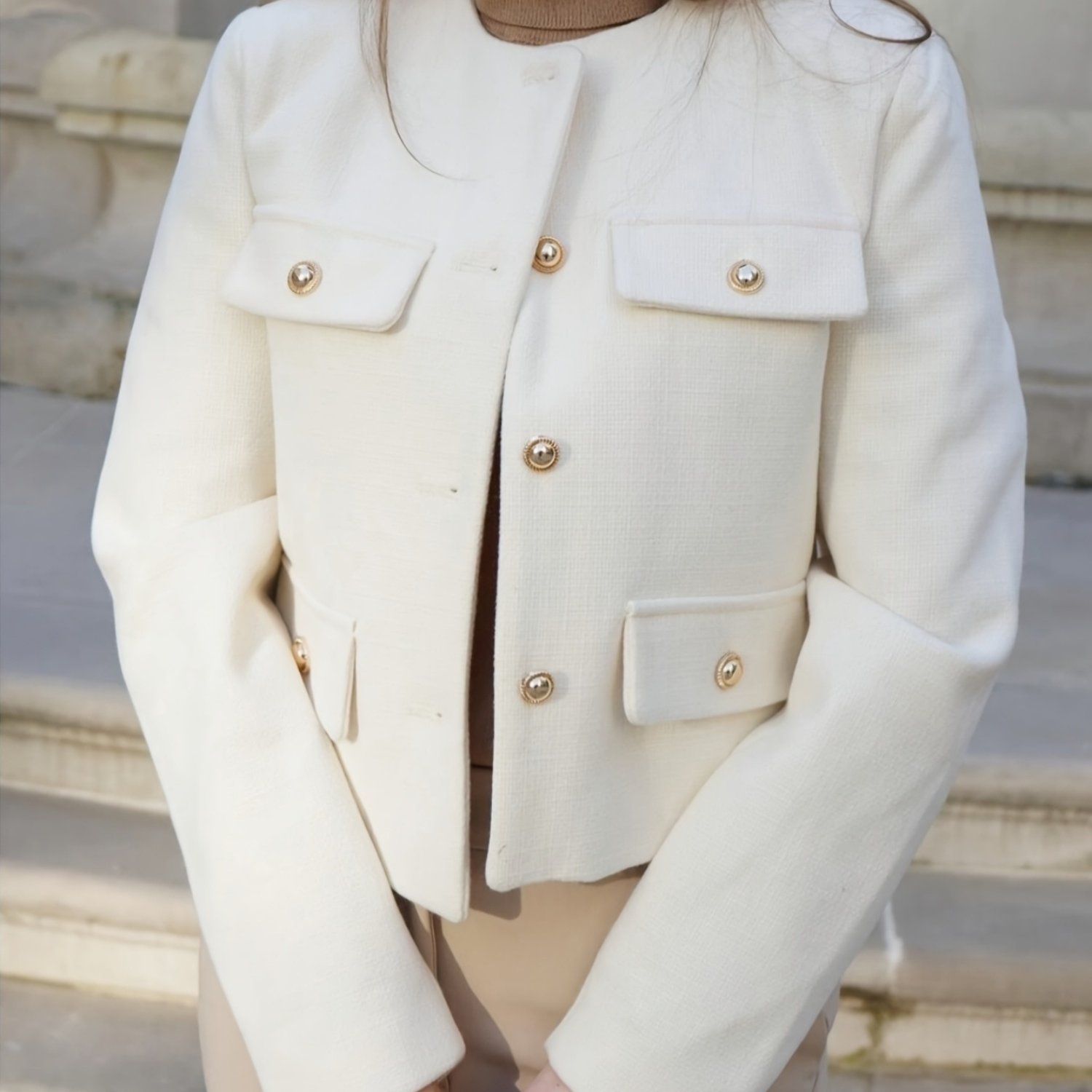 TEMU Short Women's Clothing 2025 Stylish European And American Tops, Chic Windbreaker Jacket, Blazer With A Flap, High-end Neck Casual Wear