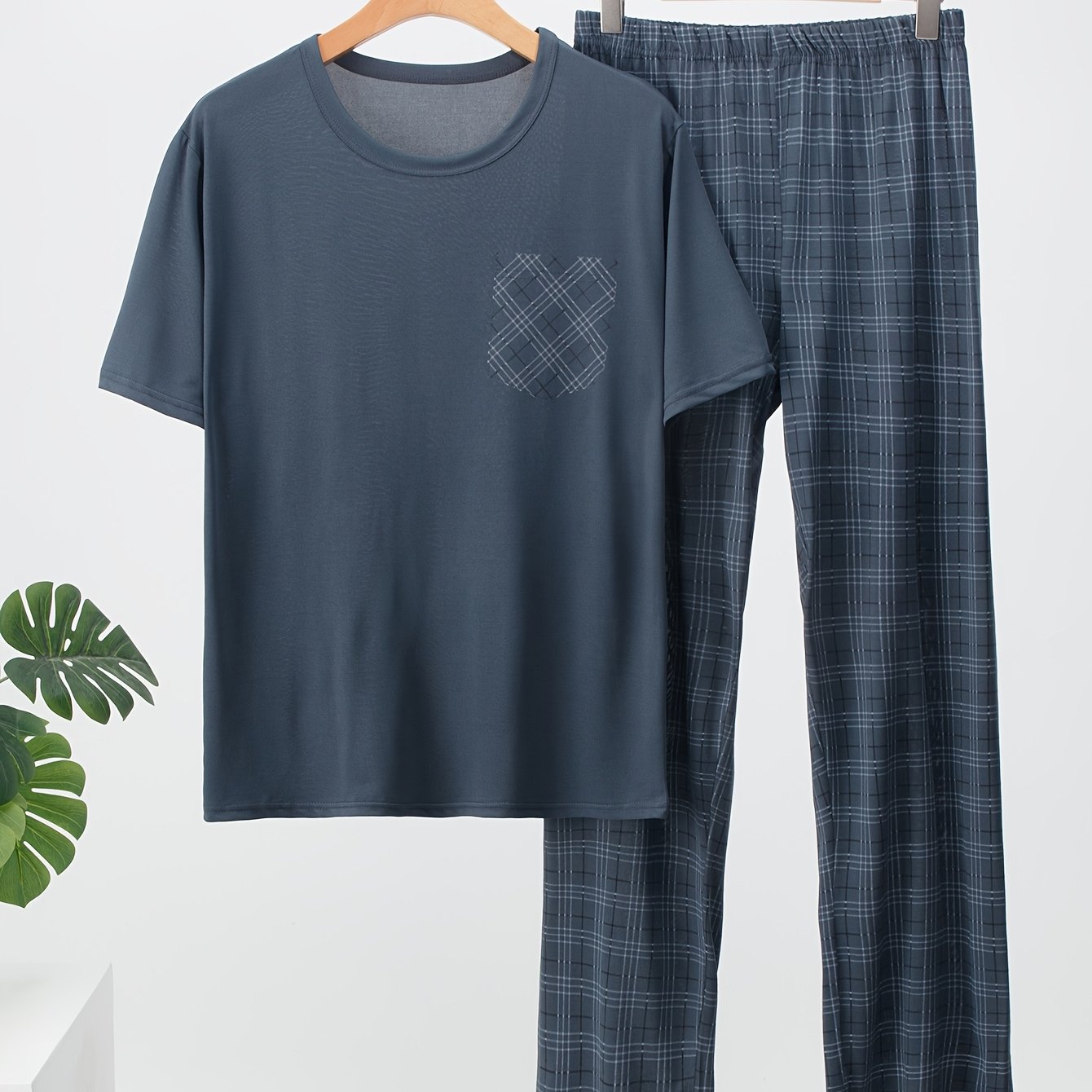 E-shop 2-teiliges Herren Sommer Paarungsset, dünne Pyjama, Kurzarm und , 2-teiliges Herren Sommer Hausanzug Set