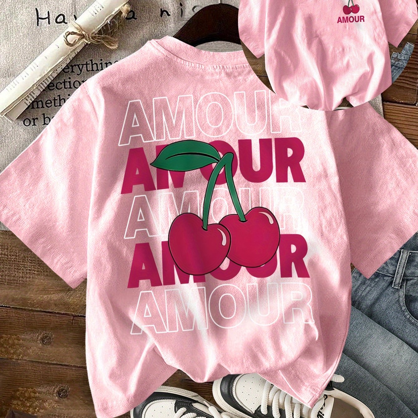 TEMU T-shirt à Imprimé , Haut Décontracté à Manches Courtes et Col Ras du Cou pour l'Été et , Vêtements pour Femme