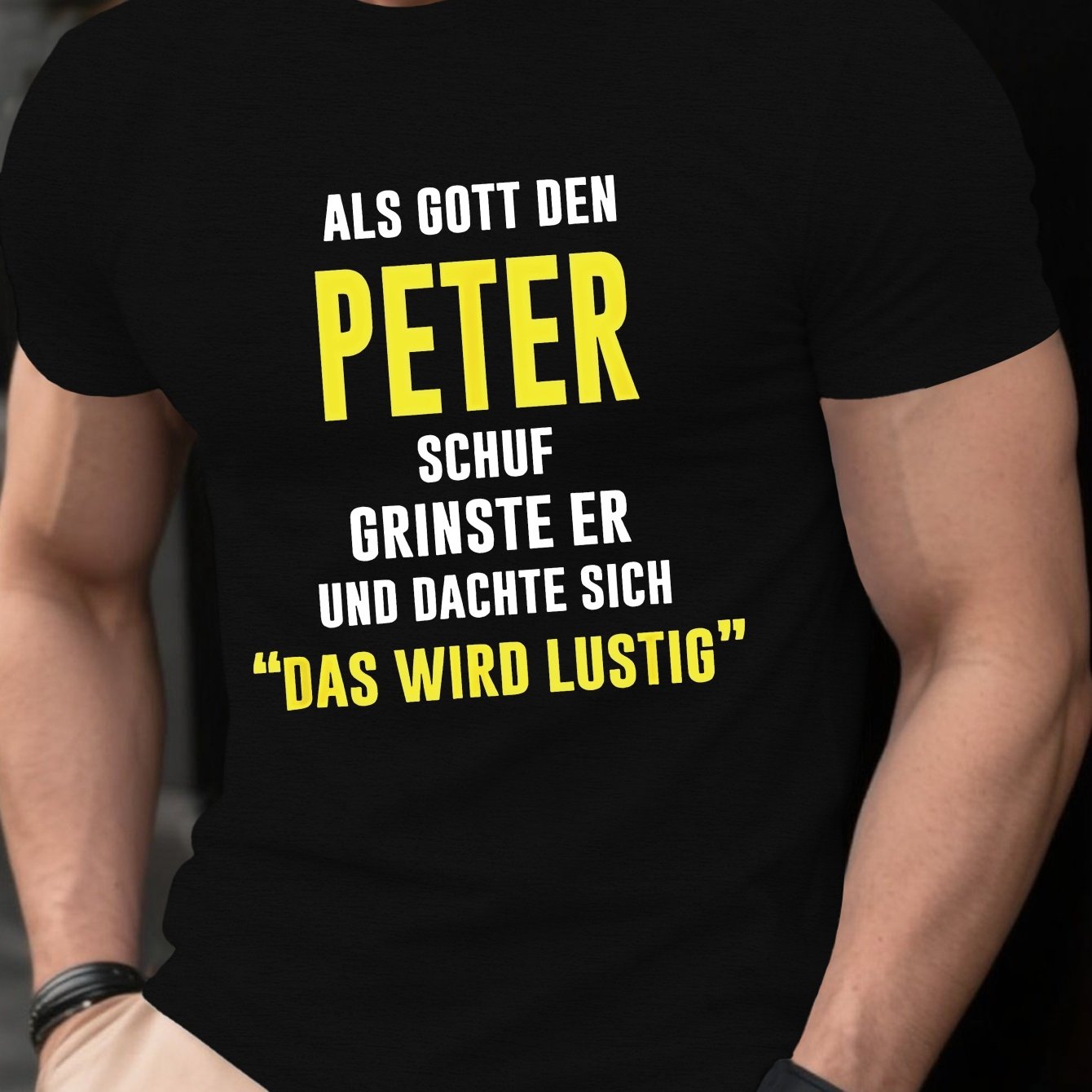 TEMU Streetwear Lustiges PETER Crinkle Plus Size Herren T-Shirt, ÜBERGRÖSSE