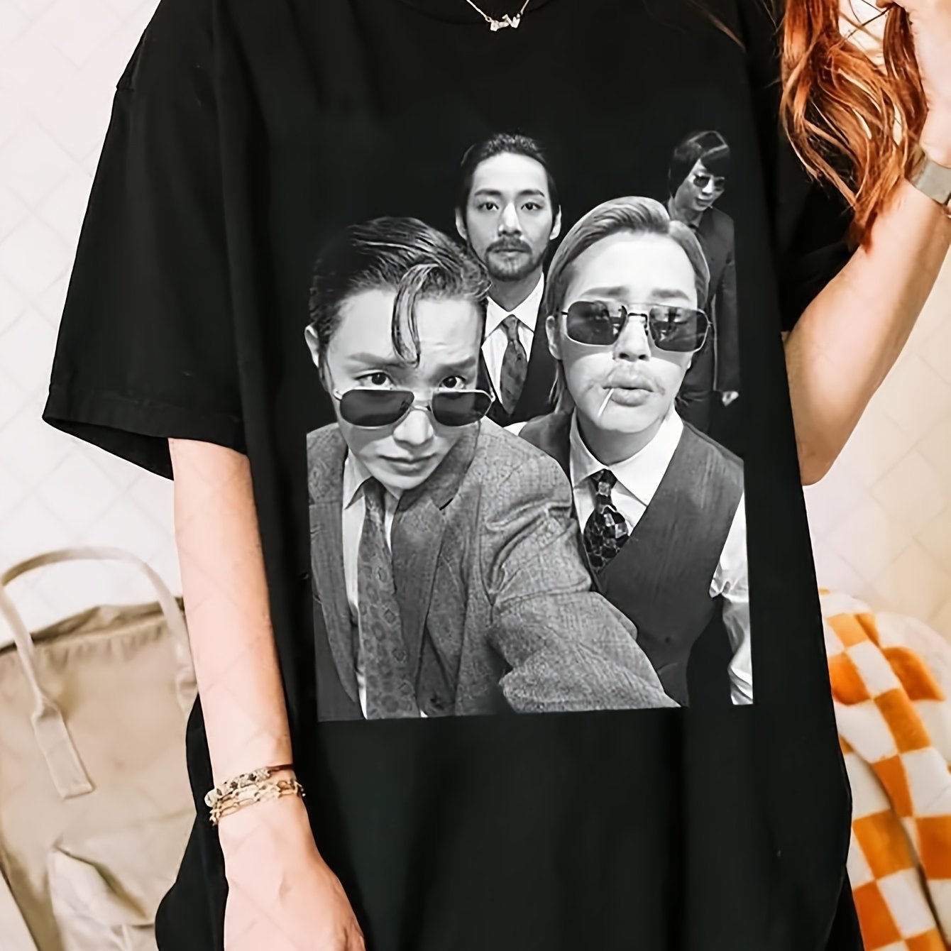TEMU Vintage Kpop Graphic Tee, Retro Concert , Casual Fan Gift Top, Daily Streetwear, All Season Black Crew Neck 180g Cotton T-shirt Size S-3xl