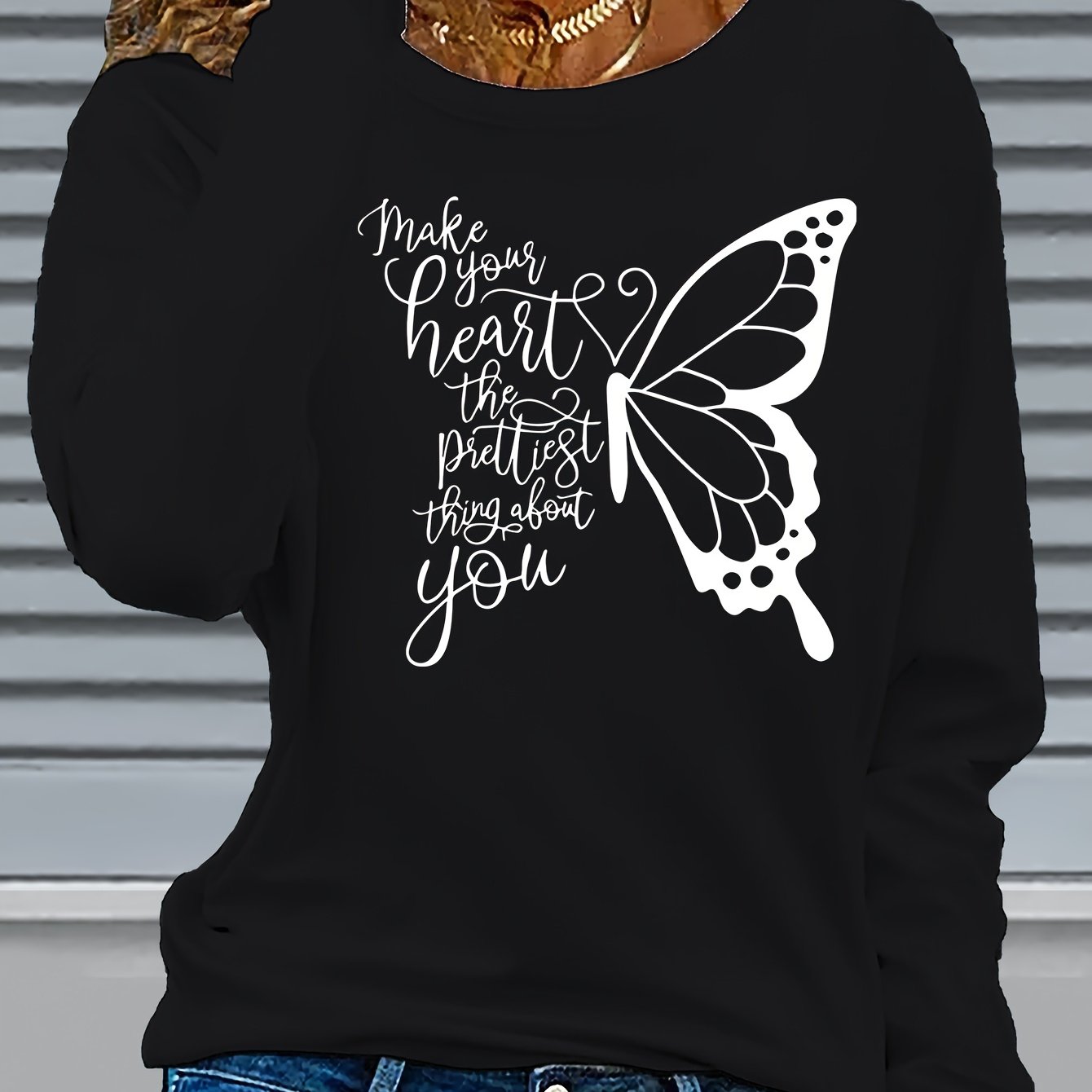 TEMU Camiseta con Estampado , Larga y Cuello Casual para y Otoño, Ropa de Mujer