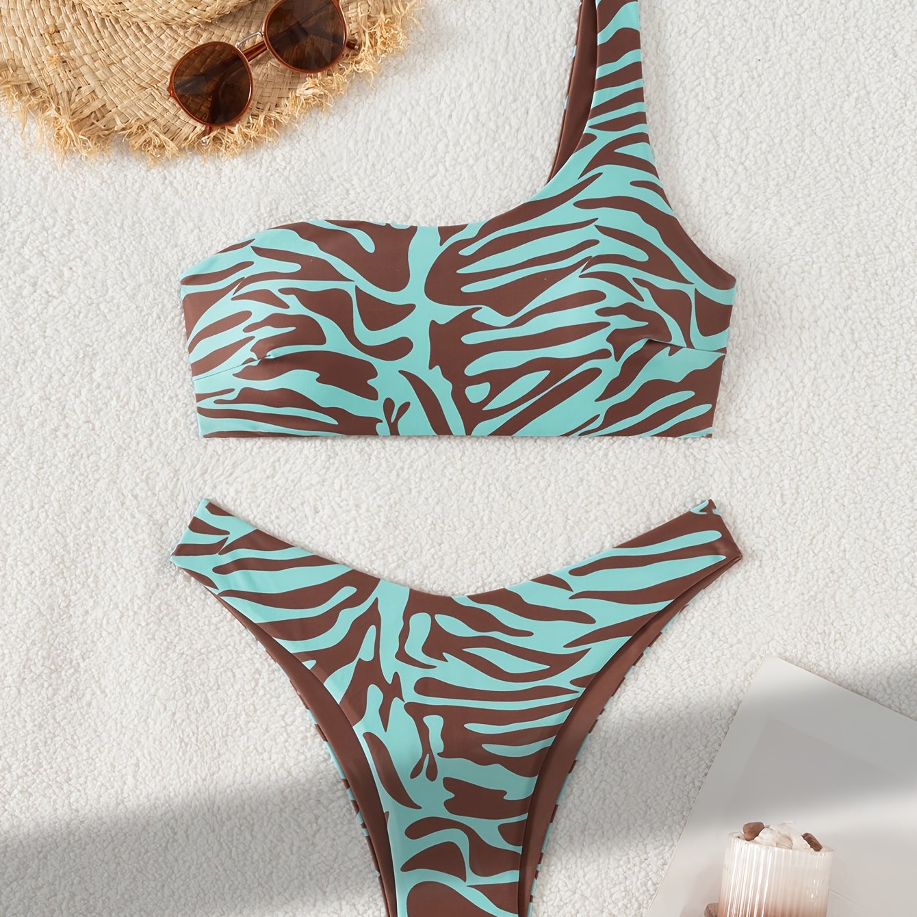 TEMU Women's 2pcs Bikini Set, Animal -shoulder Bandeau Top & Triangle Bottoms, Stylish Summer Beachwear, Women's Holiday Swimwear