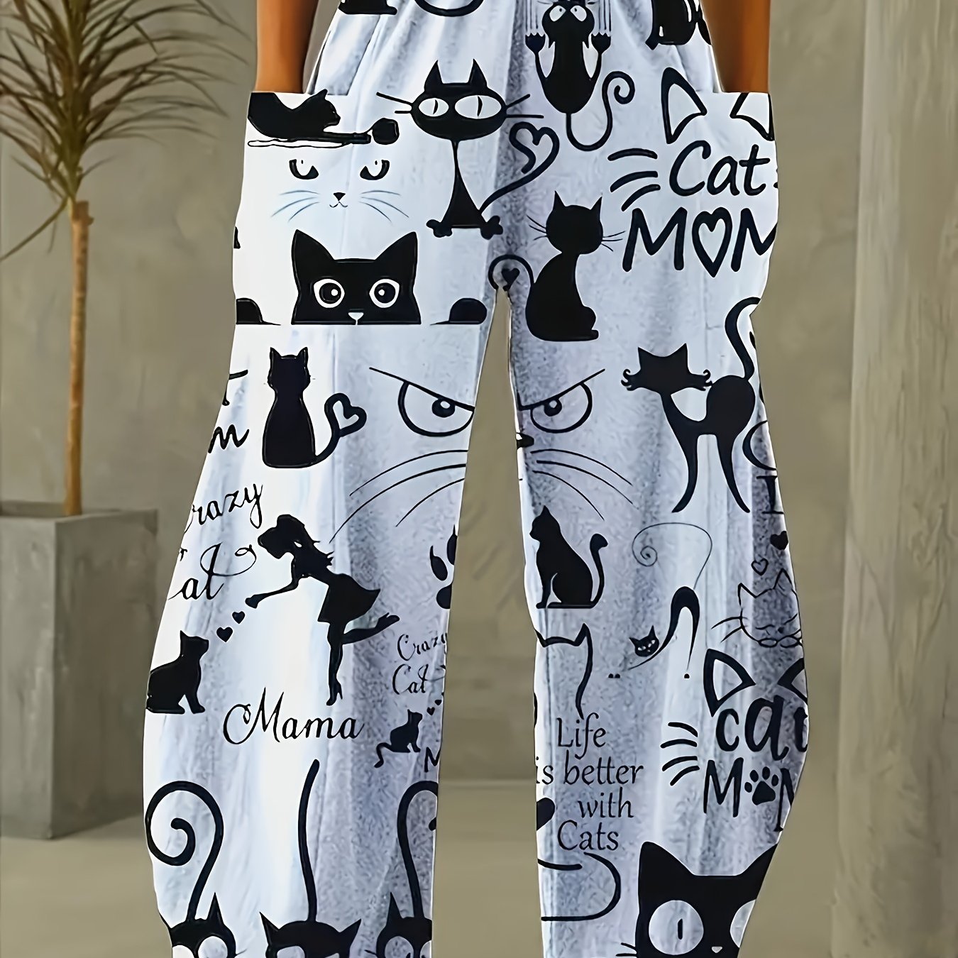 TEMU Plus Size, Plus-size Women's Loose-fit Printed Pocket Pants