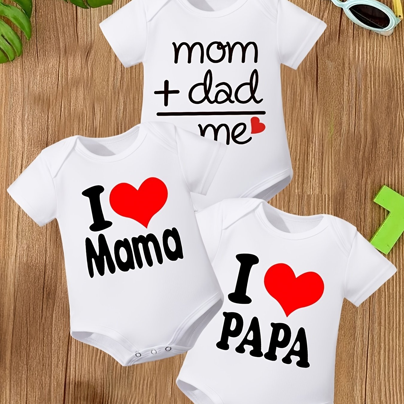 Image of 3pcs Newborn Triangle Bodysuits For Infants And Toddlers, Boys And Girls, With Letter Print Short Sleeves, Perfect For Outdoor