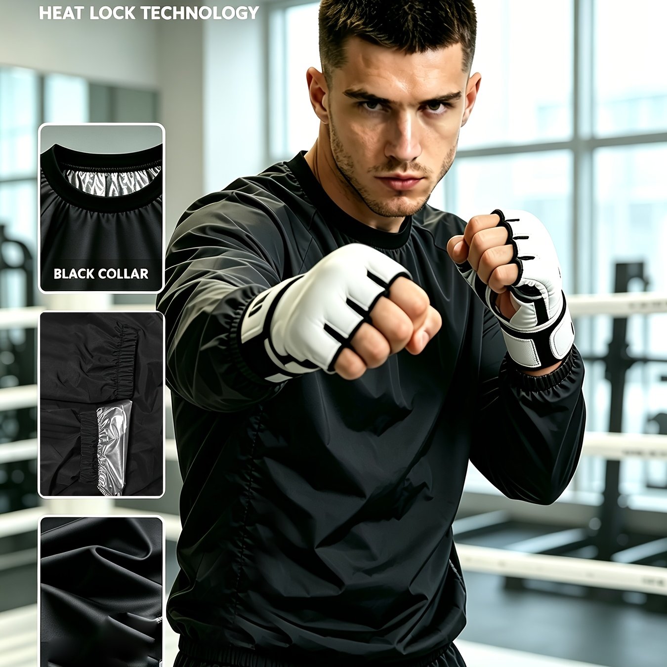 TEMU Ideal Christmas Gift For Men 1pc Sauna Sweat Long Sleeve Crew Neck Athletic Top, Ruched Hem Workout Sports Shirt, Fitness Training Wear