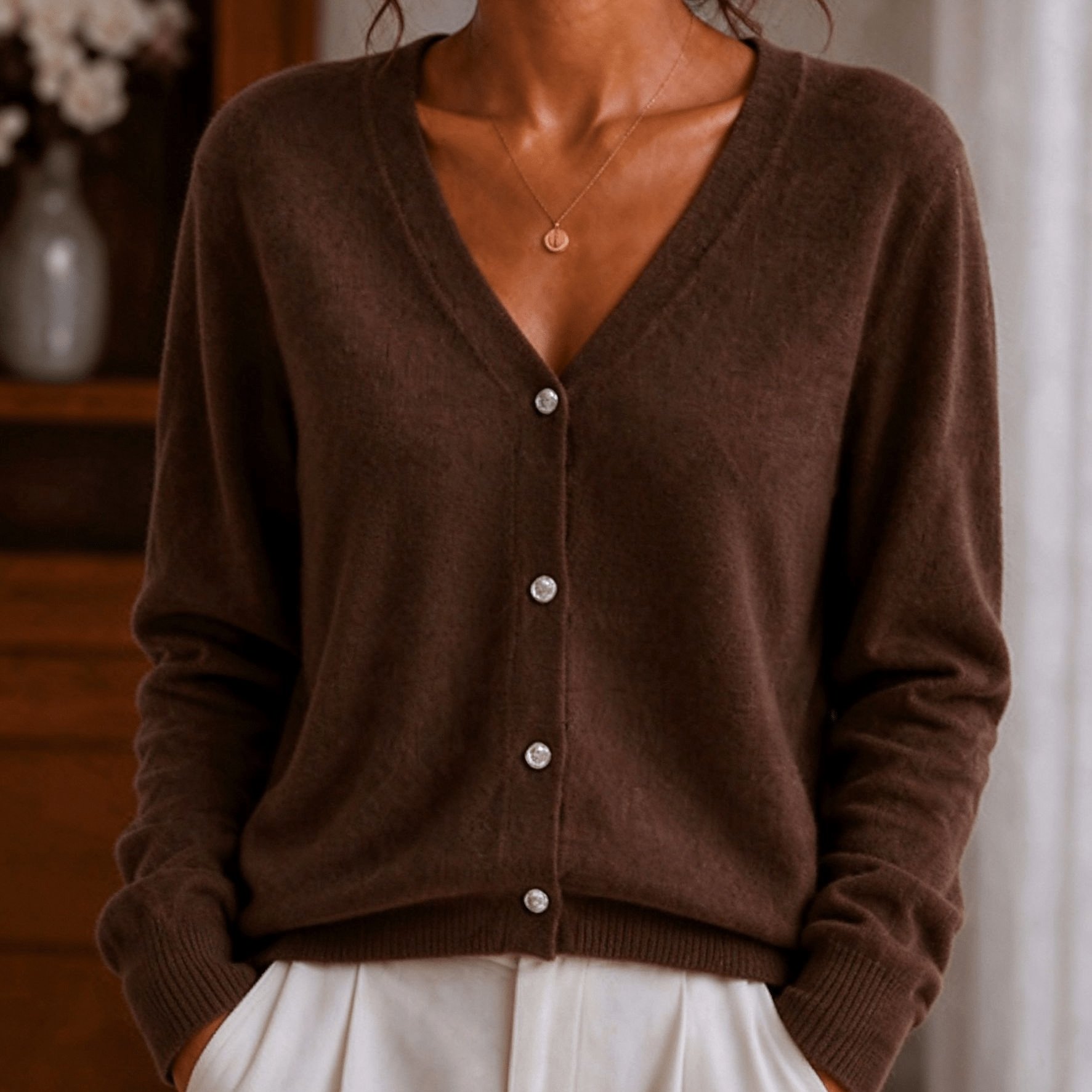 TEMU Women's Cardigan | Women's Sweater | Simple V-neck, Single-breasted Design | Basic Solid-color, Versatile Long-sleeve Sweater | Relaxed Fit