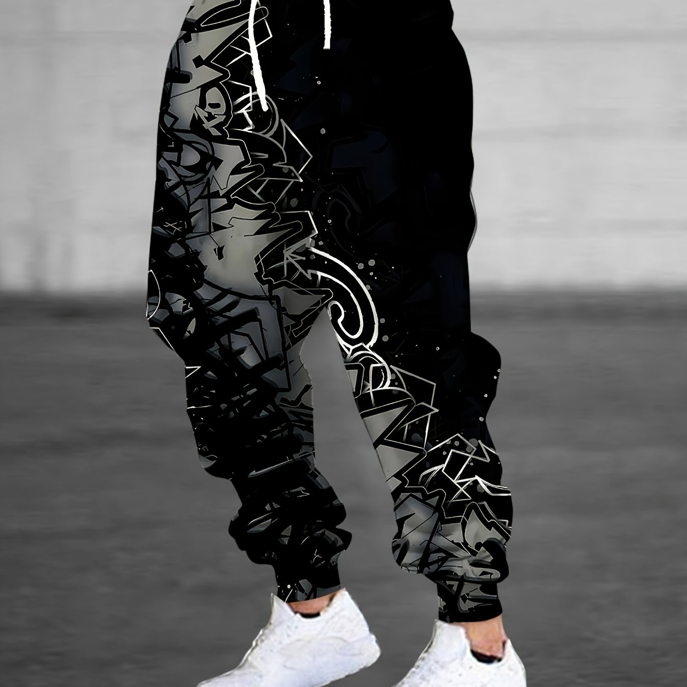 Men's And White Gradient Pattern Print Athletic Pants With Drawstring And Pockets, Trendy Long Trousers For Home Sleepwear, Casual Comfortable