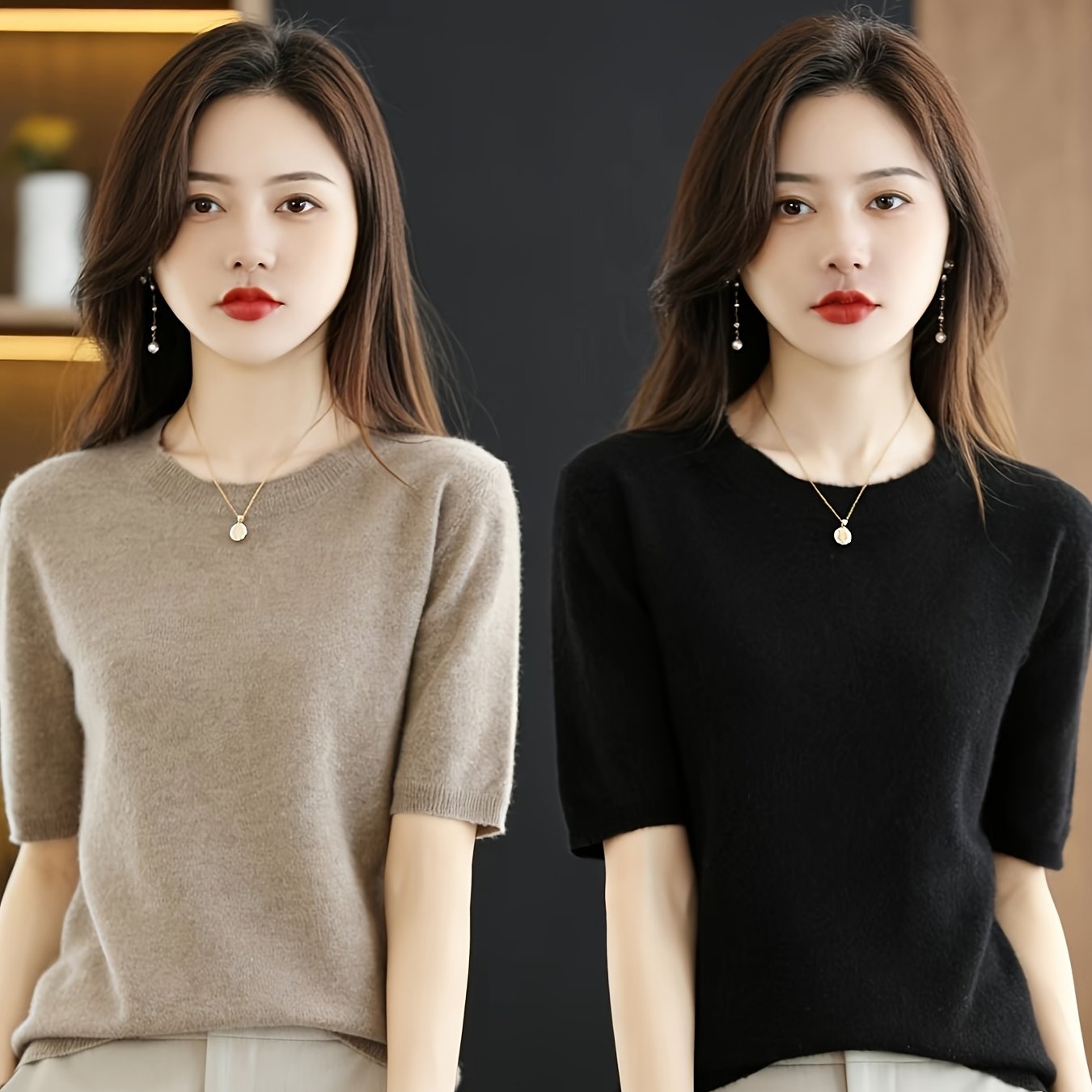 TEMU 2pcs Set Short-sleeve Solid Color Crew Neck Top, Elegant And Stylish Women's Top, Versatile Base Layer Short-sleeve T-shirt, Women's Apparel
