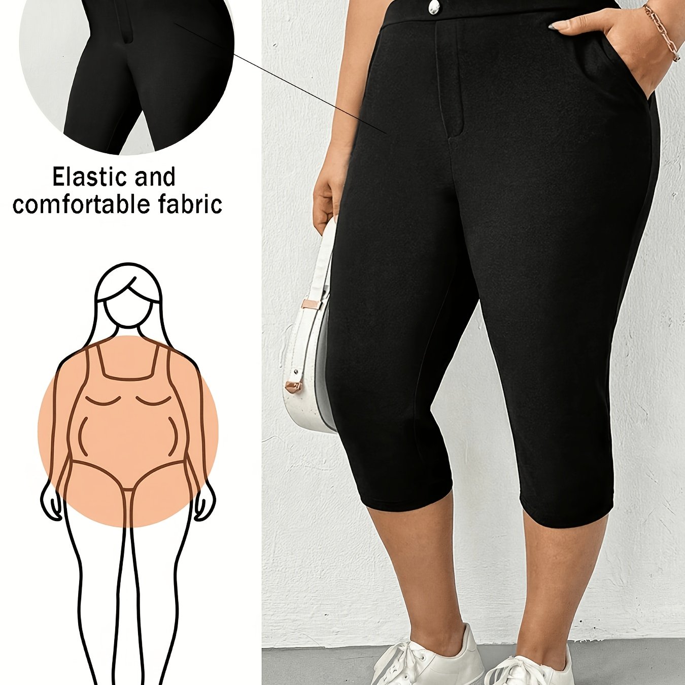 Ženske hlače za močnejše postave, spomladansko-poletna moda, priložnostne, raztegljive, udobne, vsakodnevne, osnovne, z nagibnim žepom,