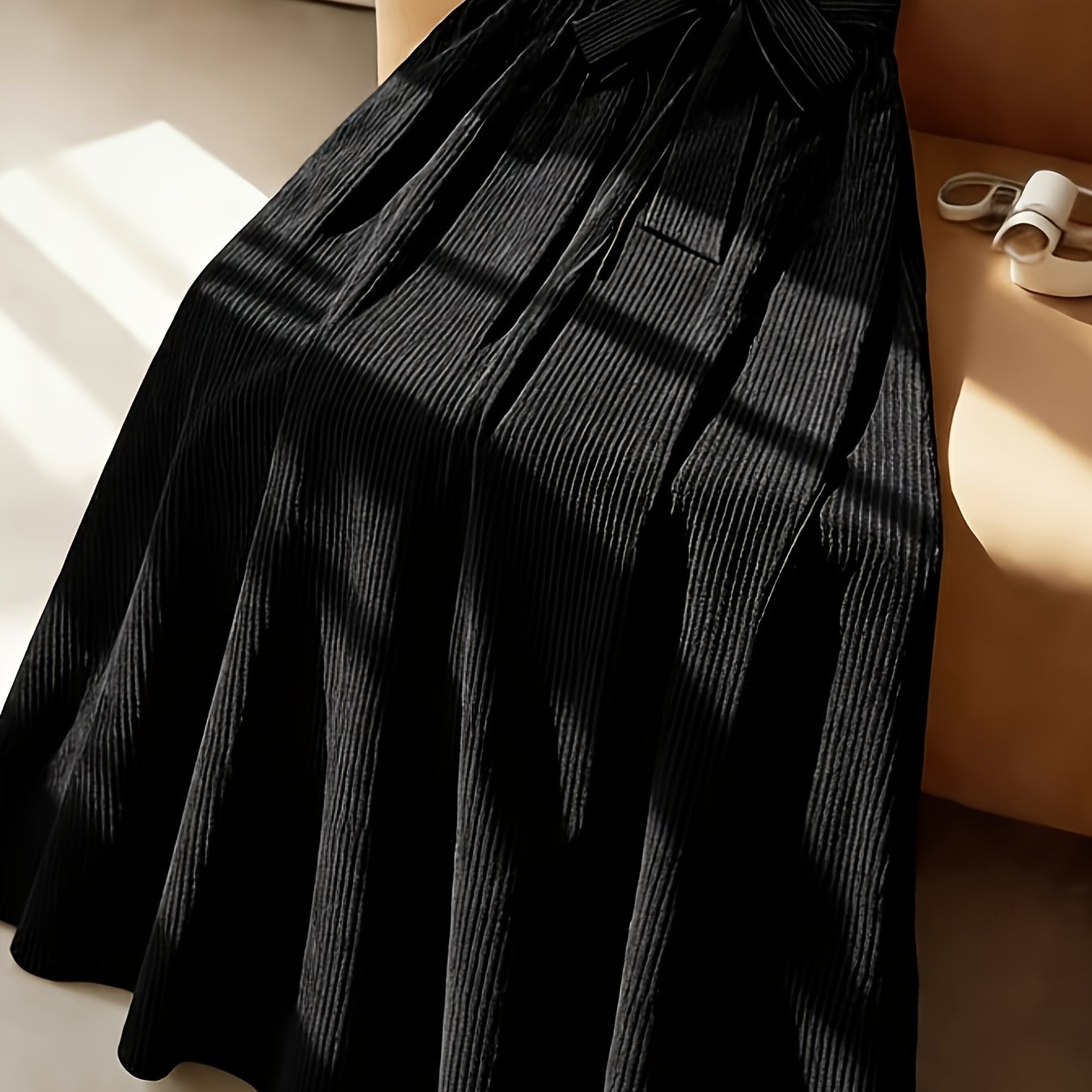 TEMU Plus Size - Women's Plus Size Elegant Commuter Style Velvet Design Large Bow Necktie Style Umbrella Skirt Half Skirt