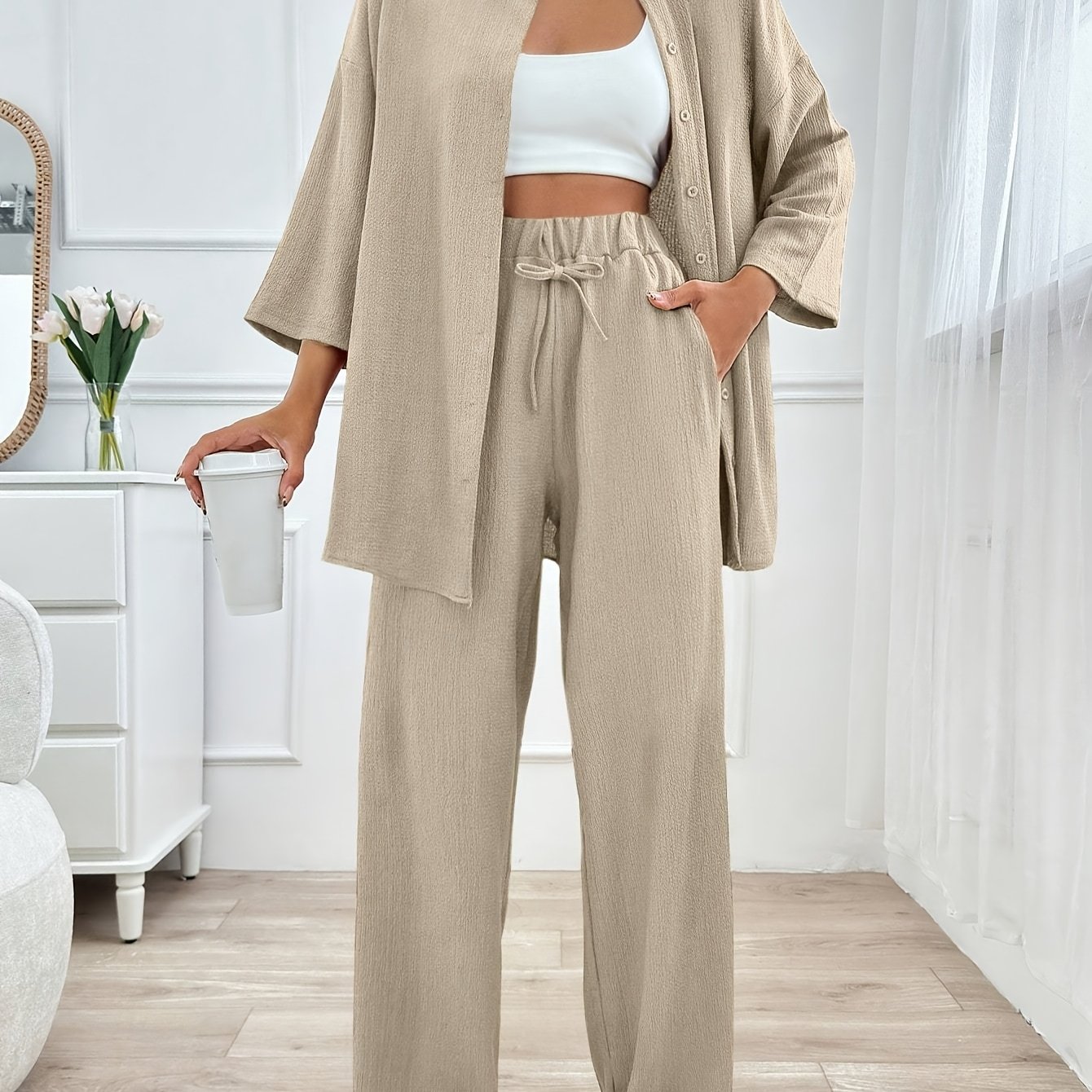 Image of 2pcs Pants And Top Set, Casual Outfit