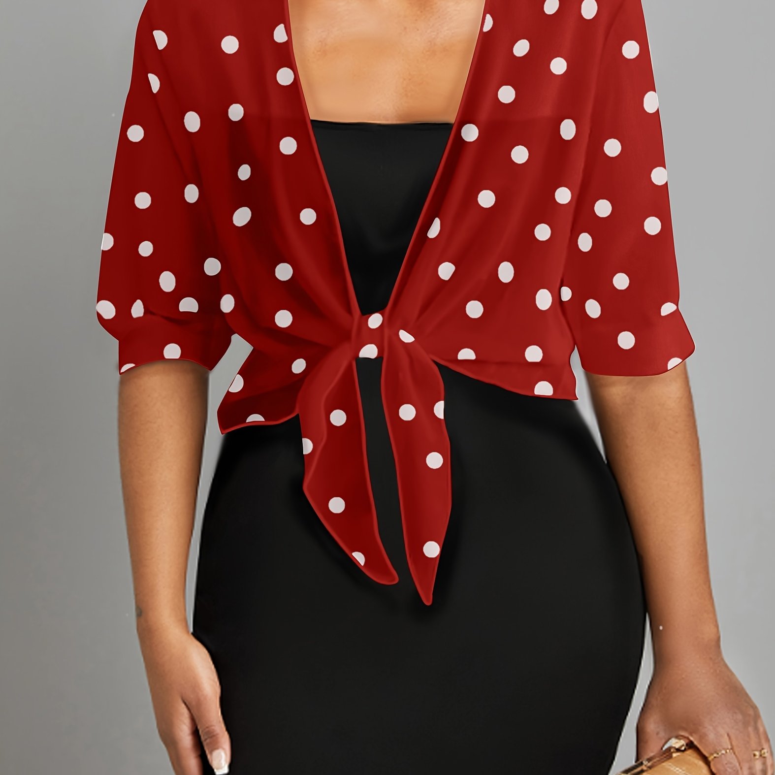 Image of Elegant Orientation - A Lightweight Summer Cover-up Shirt With Polka Dot Print To Wear Over A Dress For