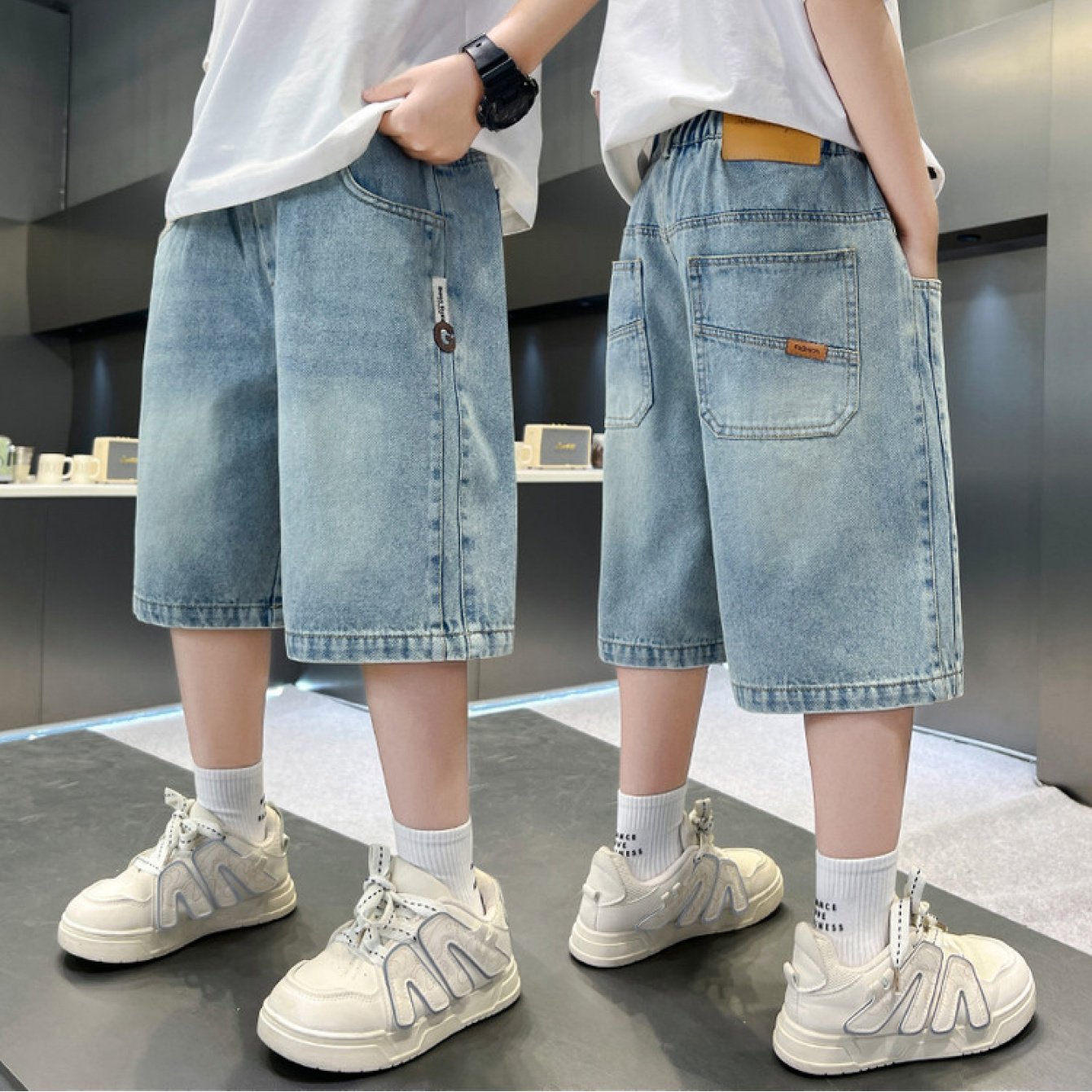 Summer Boys' Denim Shorts, Casual Sports Shorts, Korean Style, Suitable For Occasions, For Outdoor