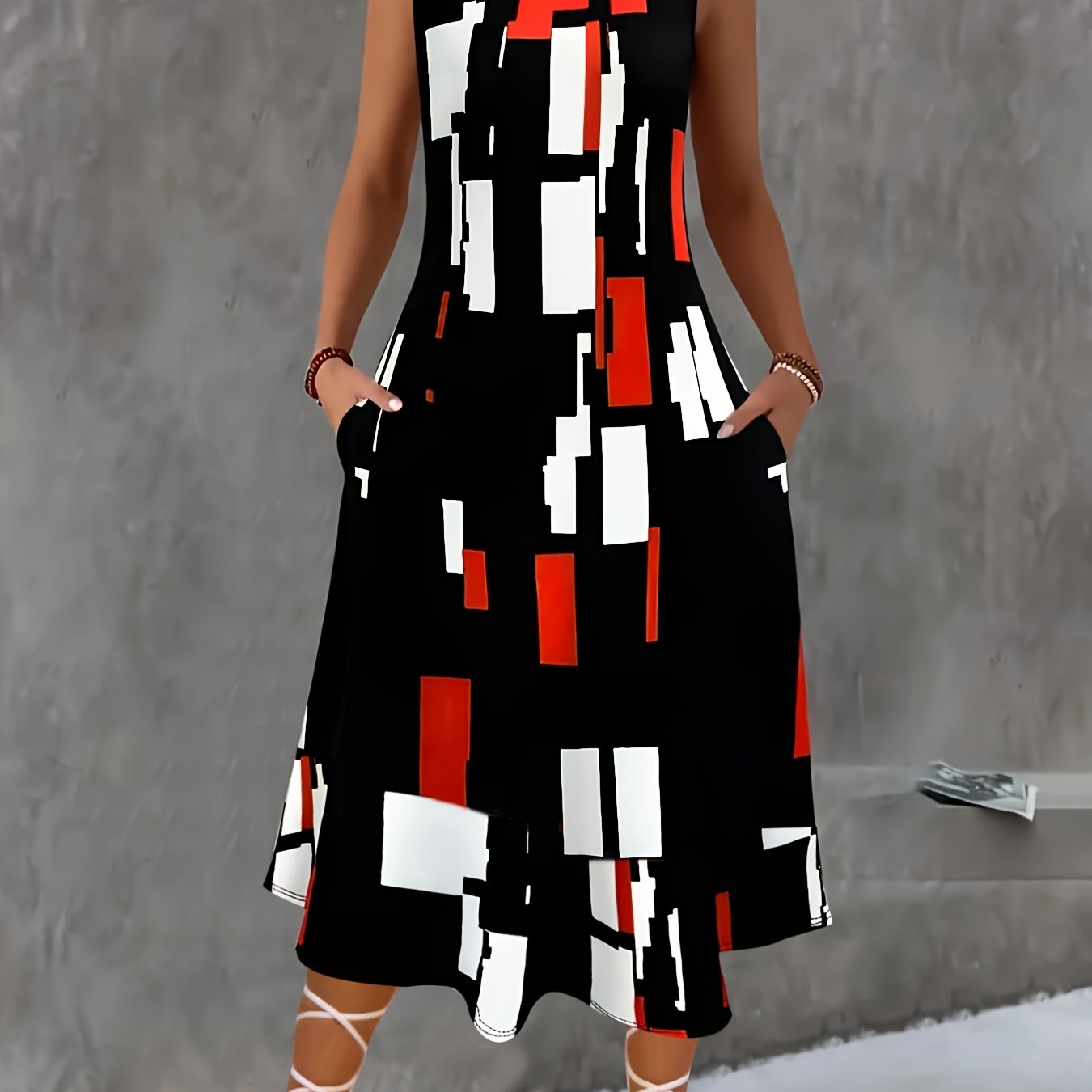 E-shop Plus Size, Sommer Damenmode Color-Block Bedrucktes Ärmelloses Trägerkleid