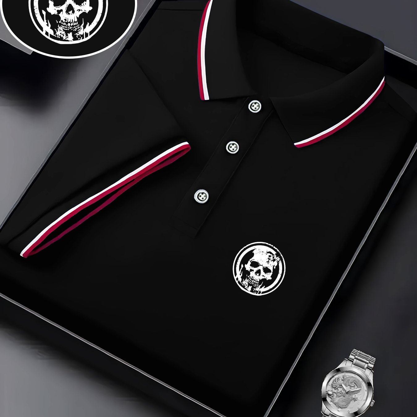 E-shop Stylisches Herren Polo Shirt mit Totenkopf-Print, für Sommer-Sport und Freizeitaktivitäten