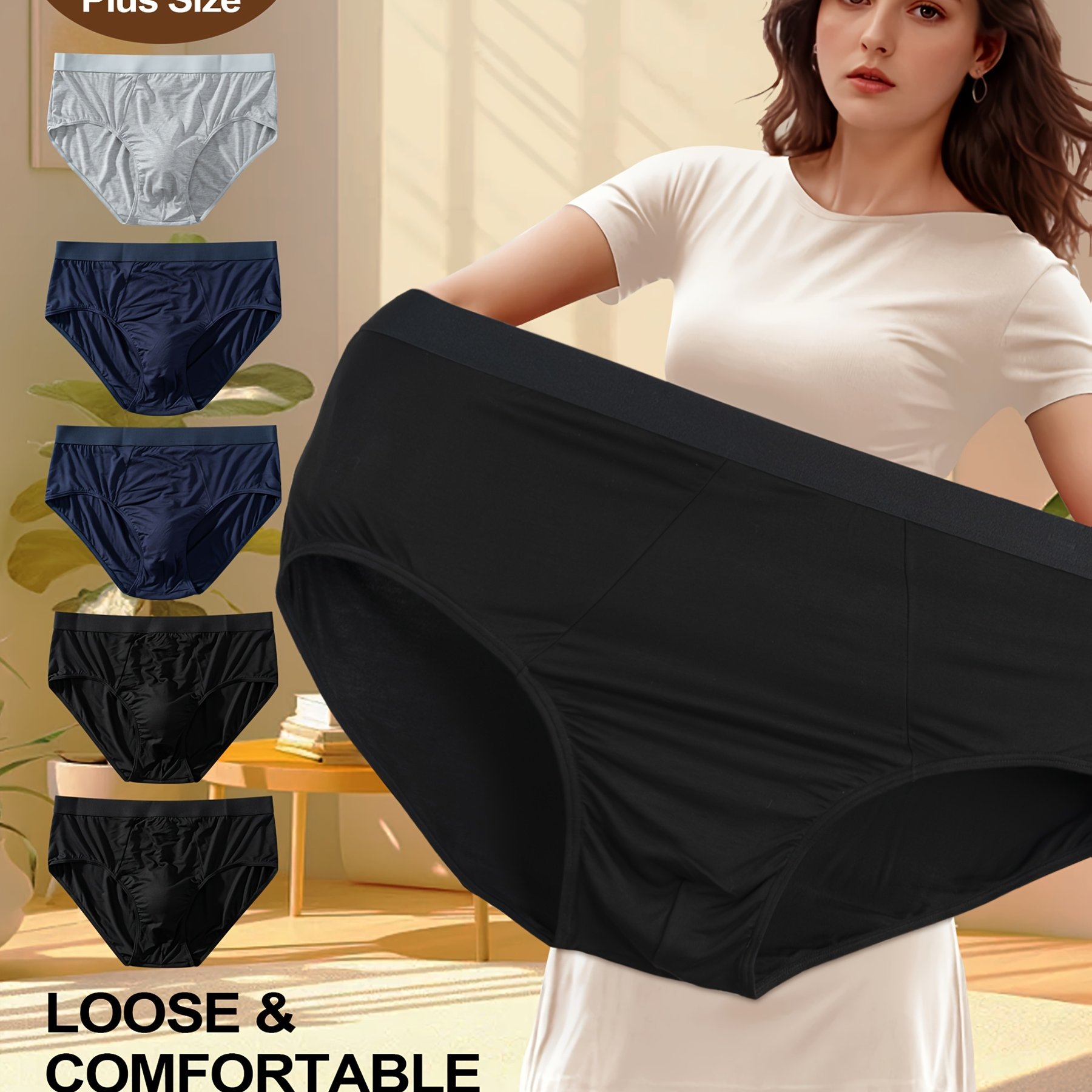 TEMU 5pcs Extra High-waisted, Extra Wide, Extra Large Comfortable Modal Men's Plus Size Briefs, Plus Size