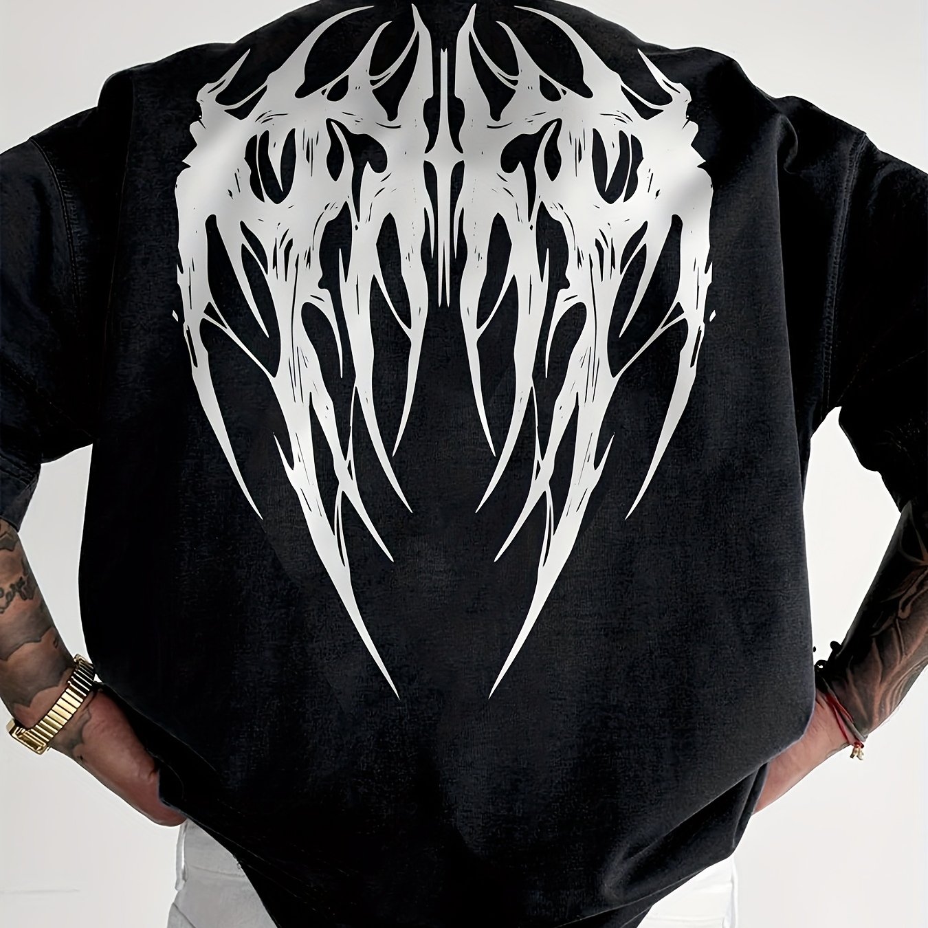 E-shop Flügel-förmiges, Gothic-Stil Design" Trendiges Streetwear T-Shirt für junge Männer, Bequemes Rundhals-Oberteil für Frühling Sommer