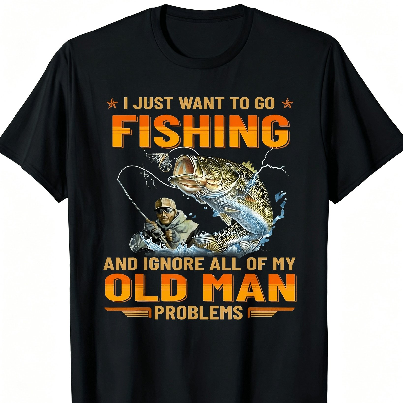 TEMU Men's Quote T-shirt " " Retro Pattern Orange Text, Soft Breathable, Suitable For Dad Husband Angler, Unisex Casual Holiday Gift, 2026 New Casual