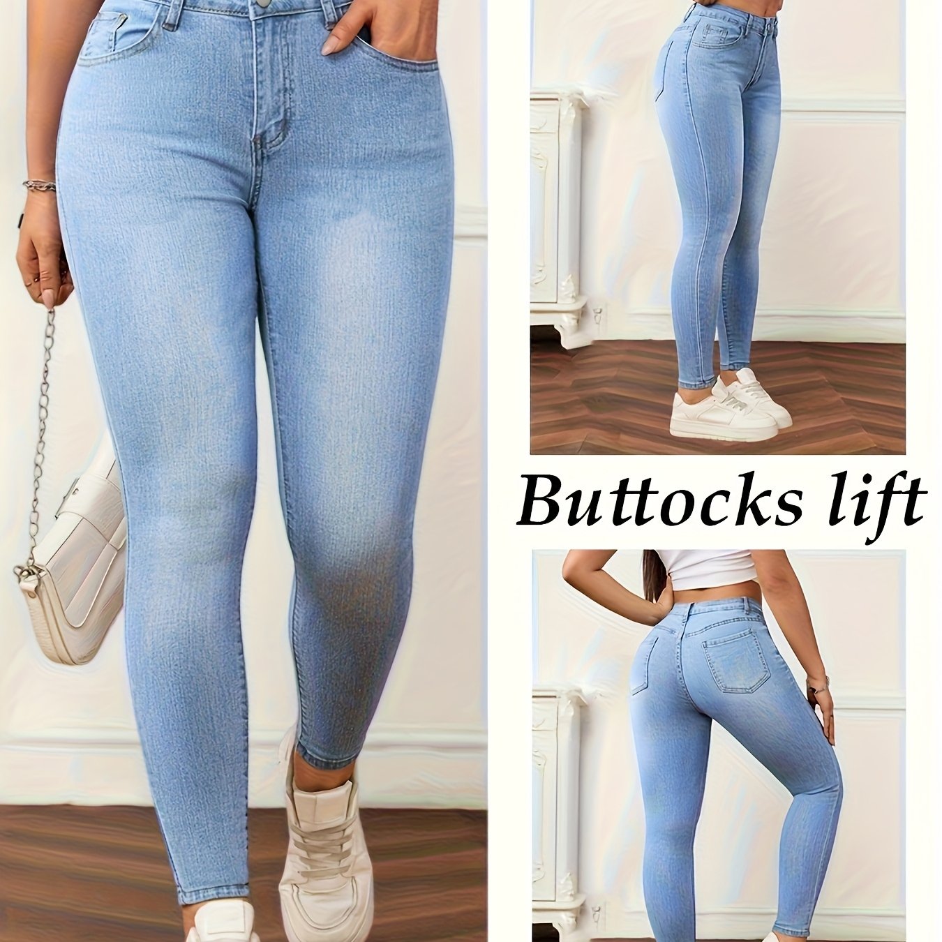 Women' Wash Skinny Jeans, Stretch Denim Pants, Slim Fit High Waist Trousers, Casual Daily Wear