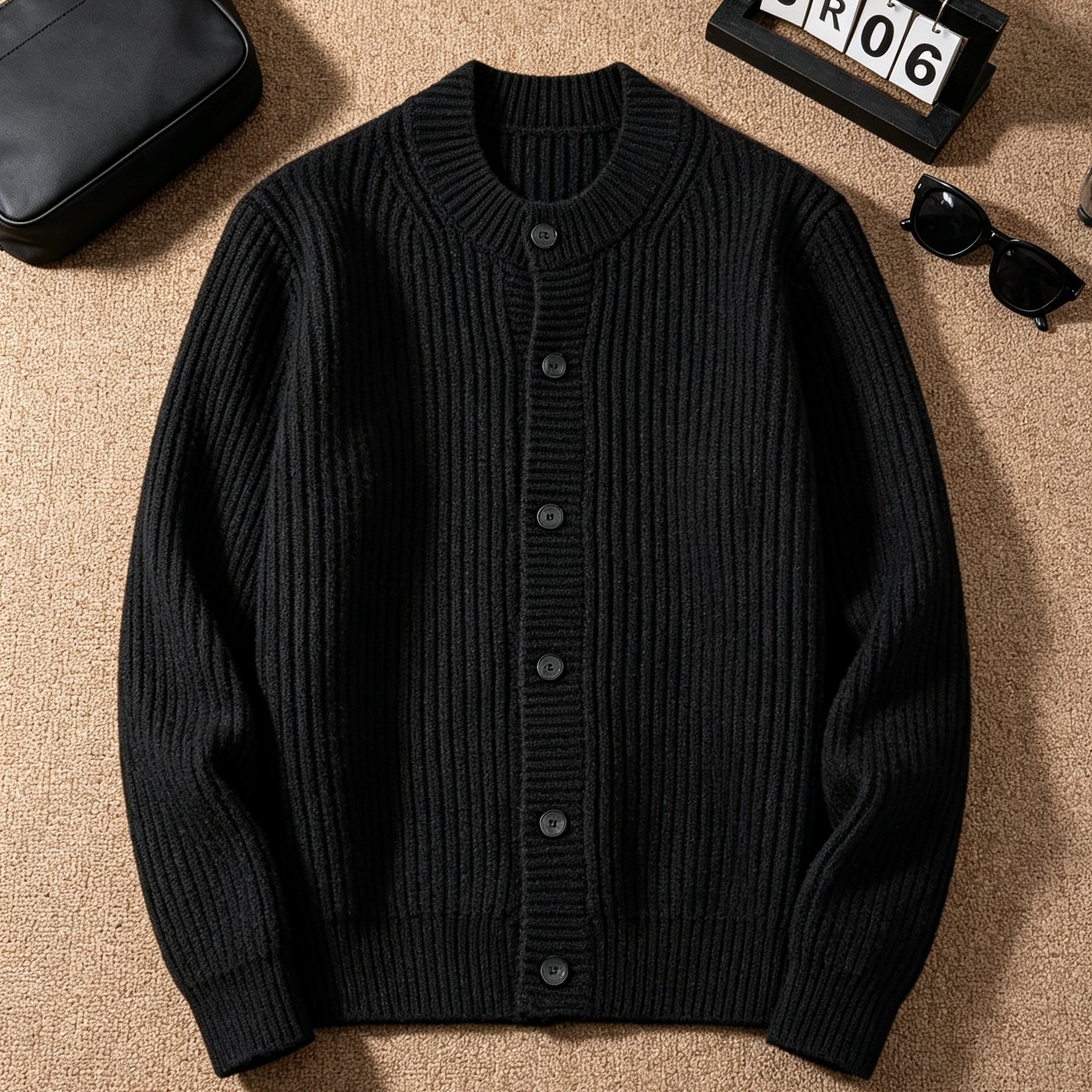 TEMU Old Money Outfits Men's Round Neck Button-up Knit Pullover, Ribbed Texture Long Sleeve Sweater Jacket, Casual Loose Outerwear Winter Clothes For