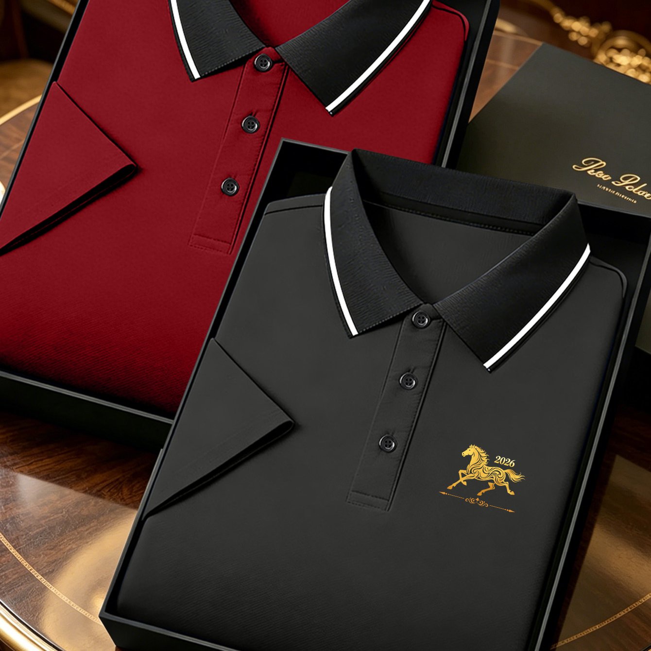 TEMU 2pcss Set Of Breathable Men's Short Sleeve Shirts | 2026 Running Horse Print, Light Luxury , Smooth Fabric 2pcss Set (gift Box For Display , Not