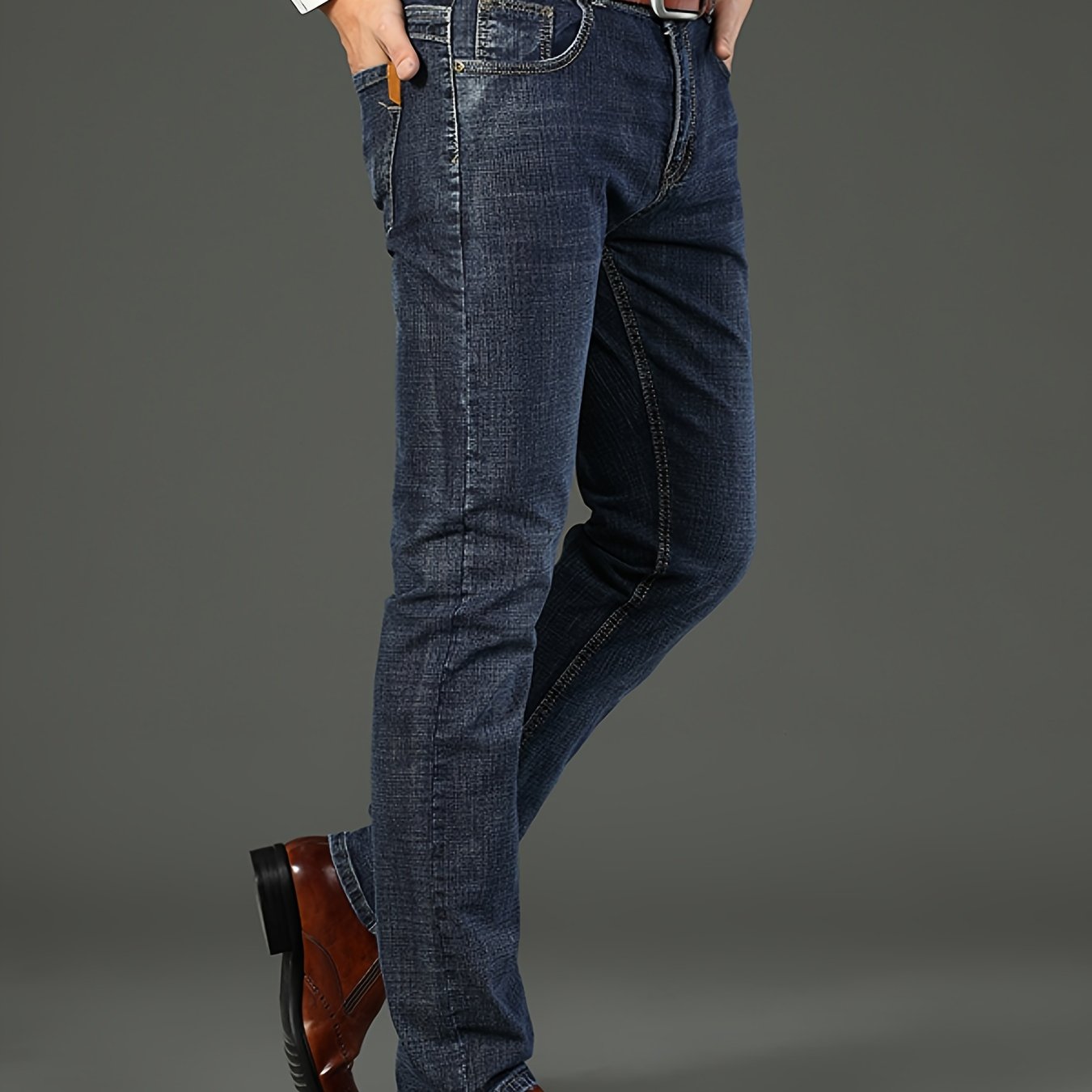 Men's Plus Size Elastic Denim Full Wash Distressed Durable Warm Work Pants, Plus Size