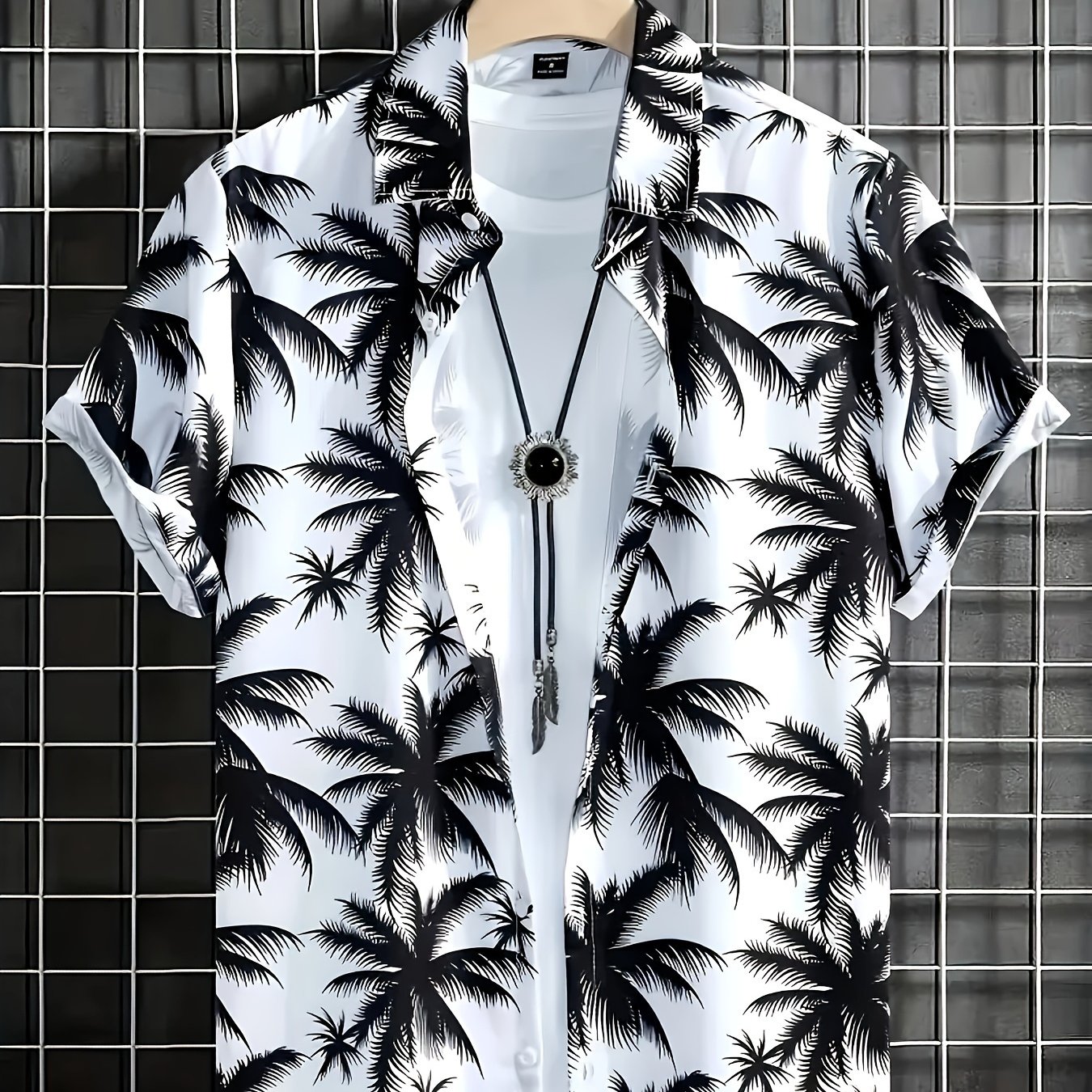 TEMU 2026 Summer 's Shirt [printed Design - Non-textured] Men's Tree Print Short-sleeve Shirt - Lightweight Polyester Fiber, Button Design, Suitable